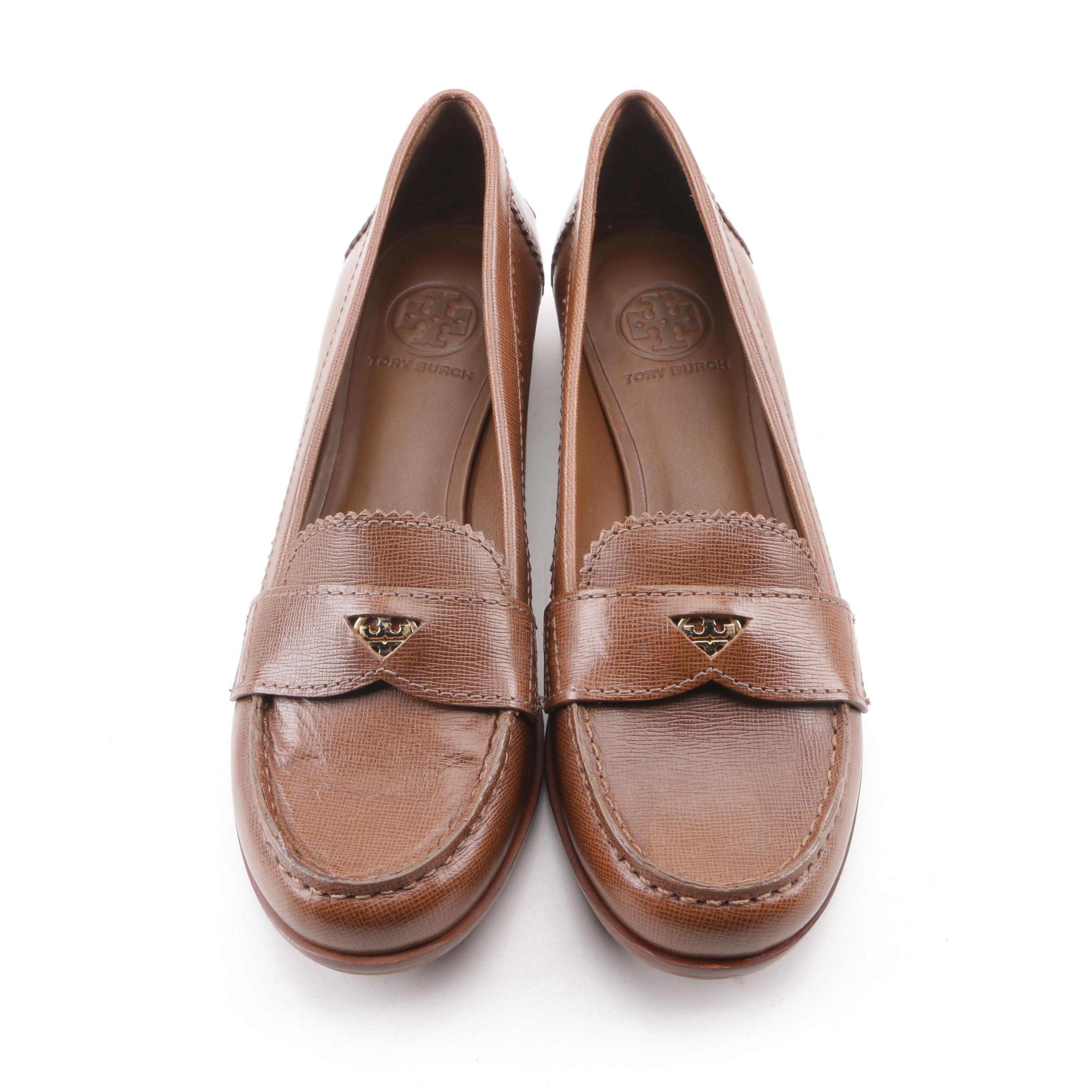 Women's Tory Burch Pennie Brown Saffiano Leather Loafers