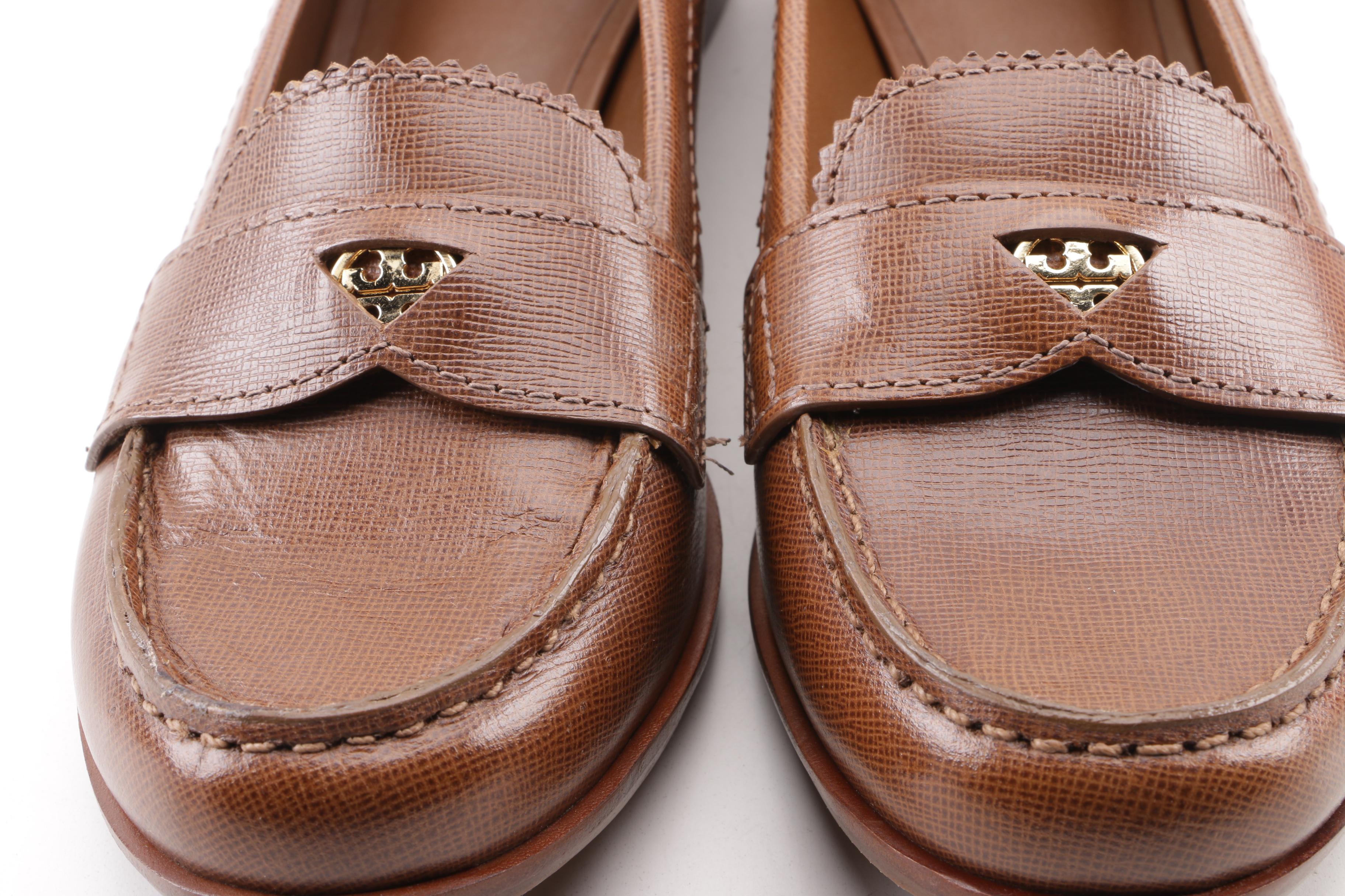 Women's Tory Burch Pennie Brown Saffiano Leather Loafers