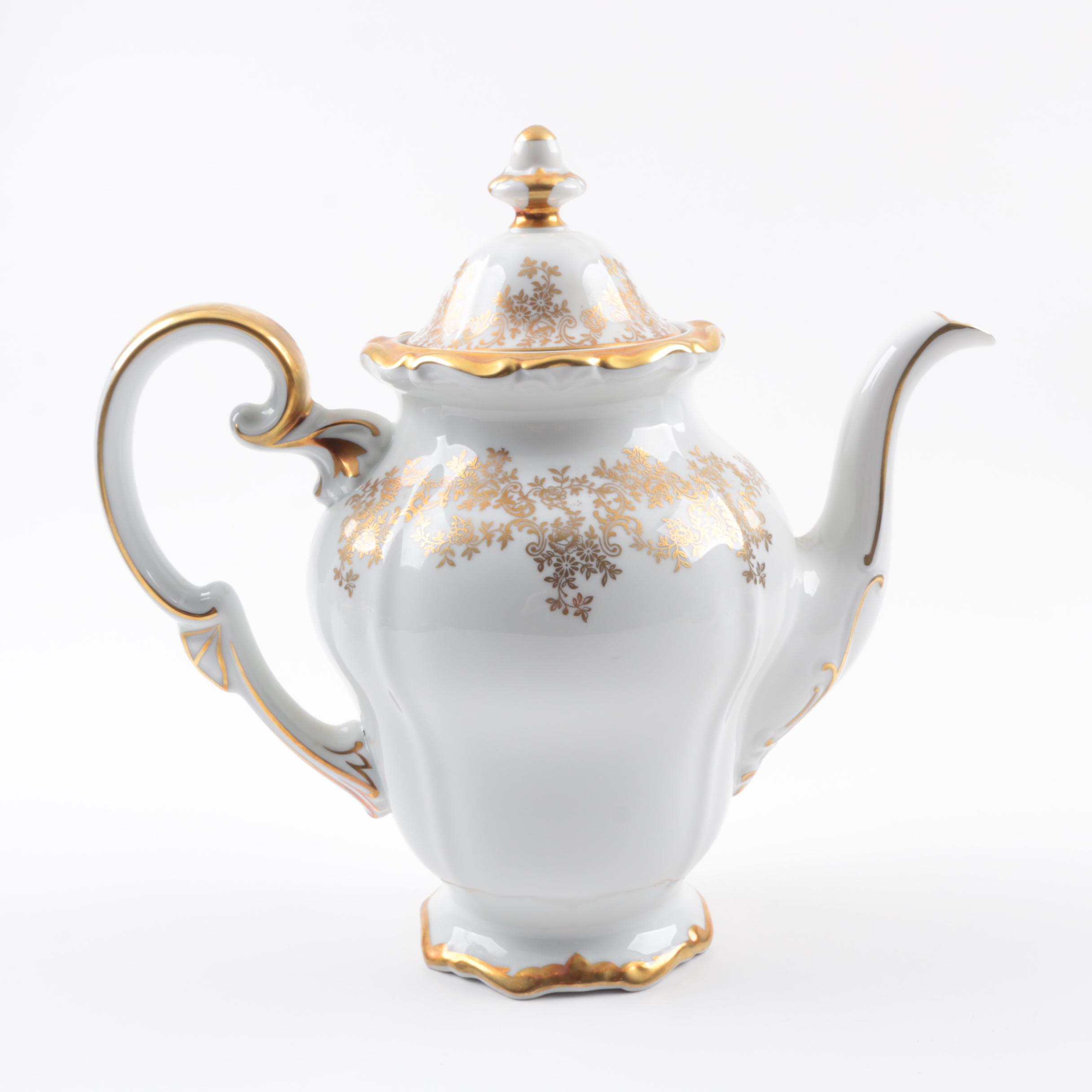 Weimar Katharina 14051 Gold And White Porcelain Coffee Service