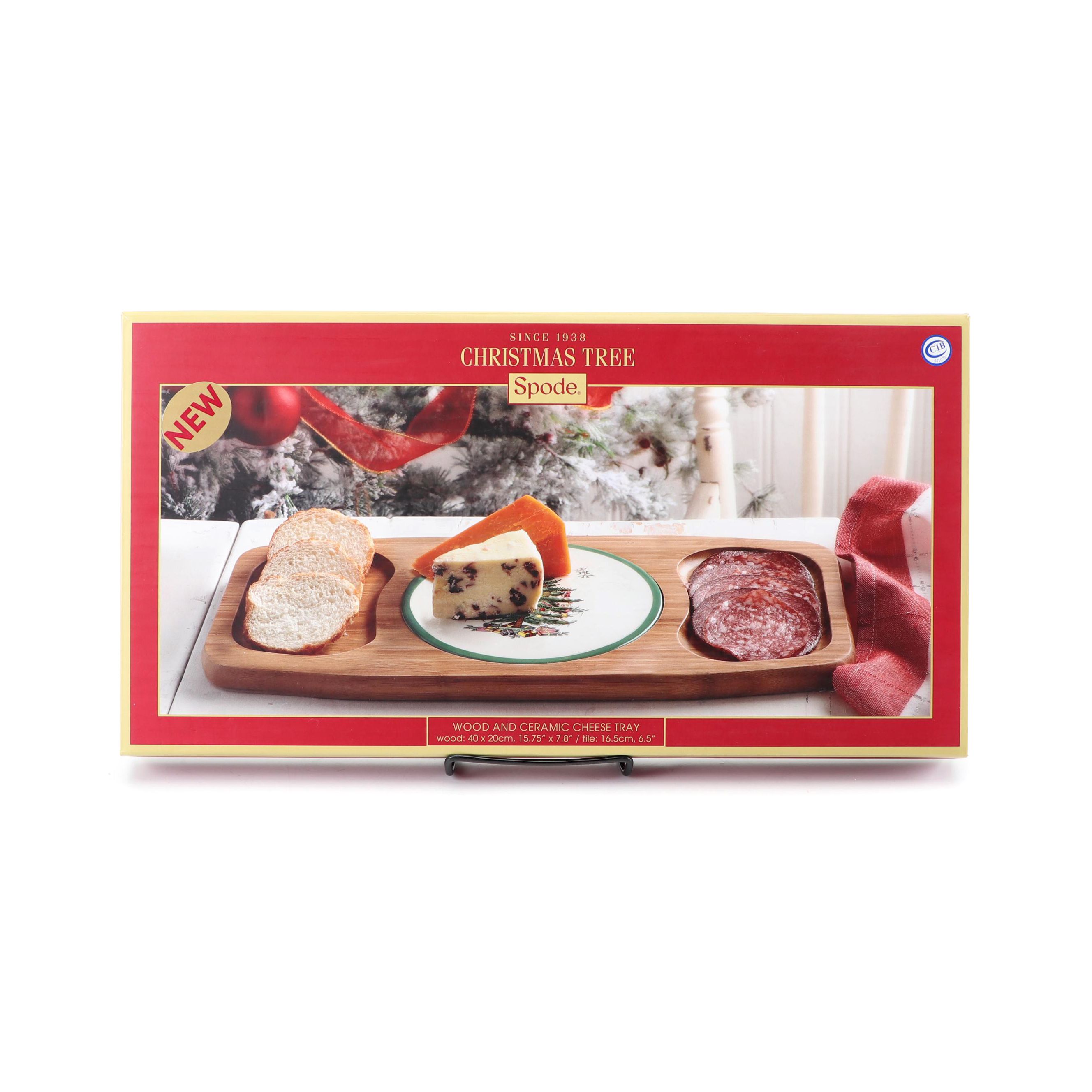 Spode "Christmas Tree" Wood and Ceramic Cheese Tray
