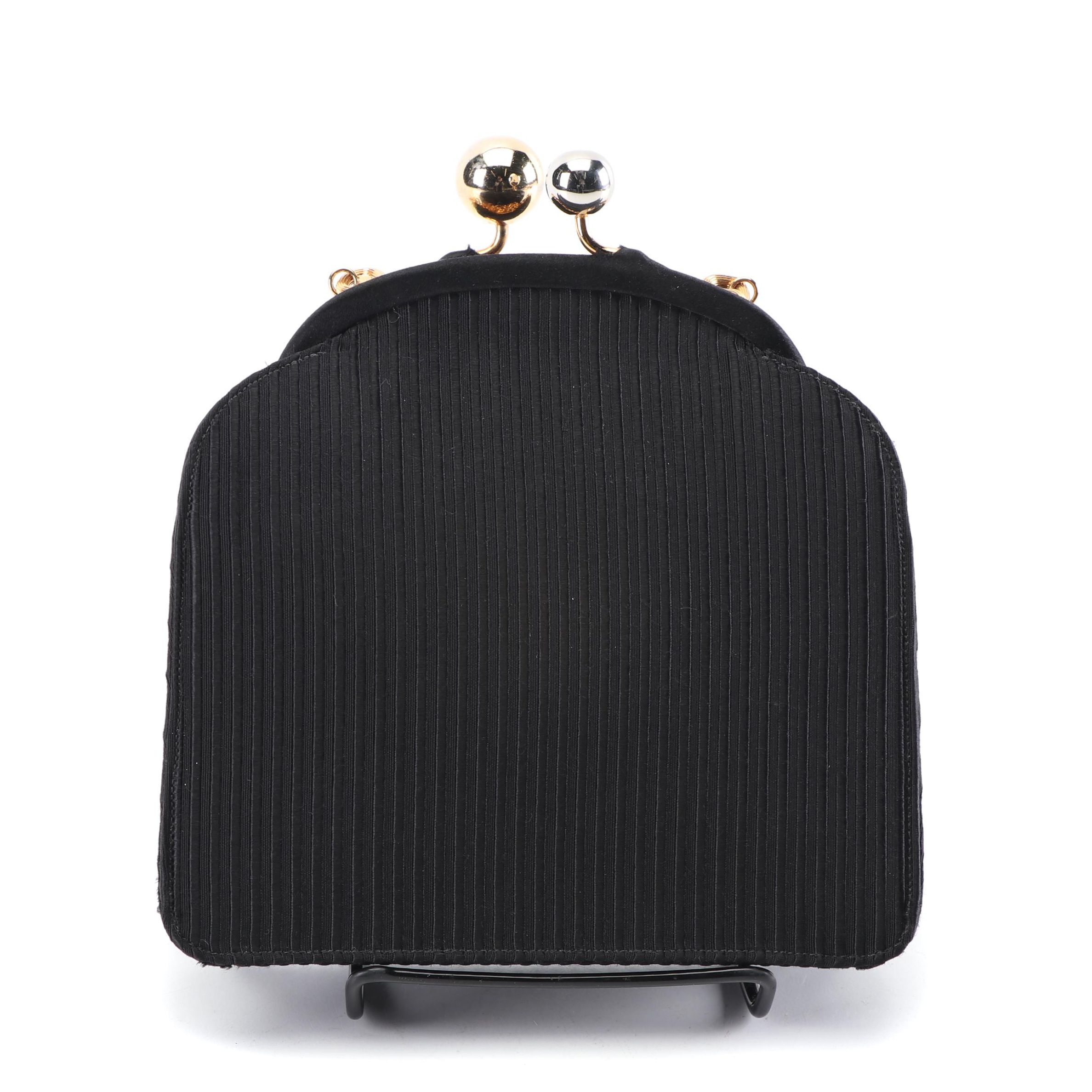 Vintage Judith Leiber New York Black Ribbed Fabric Evening Bag