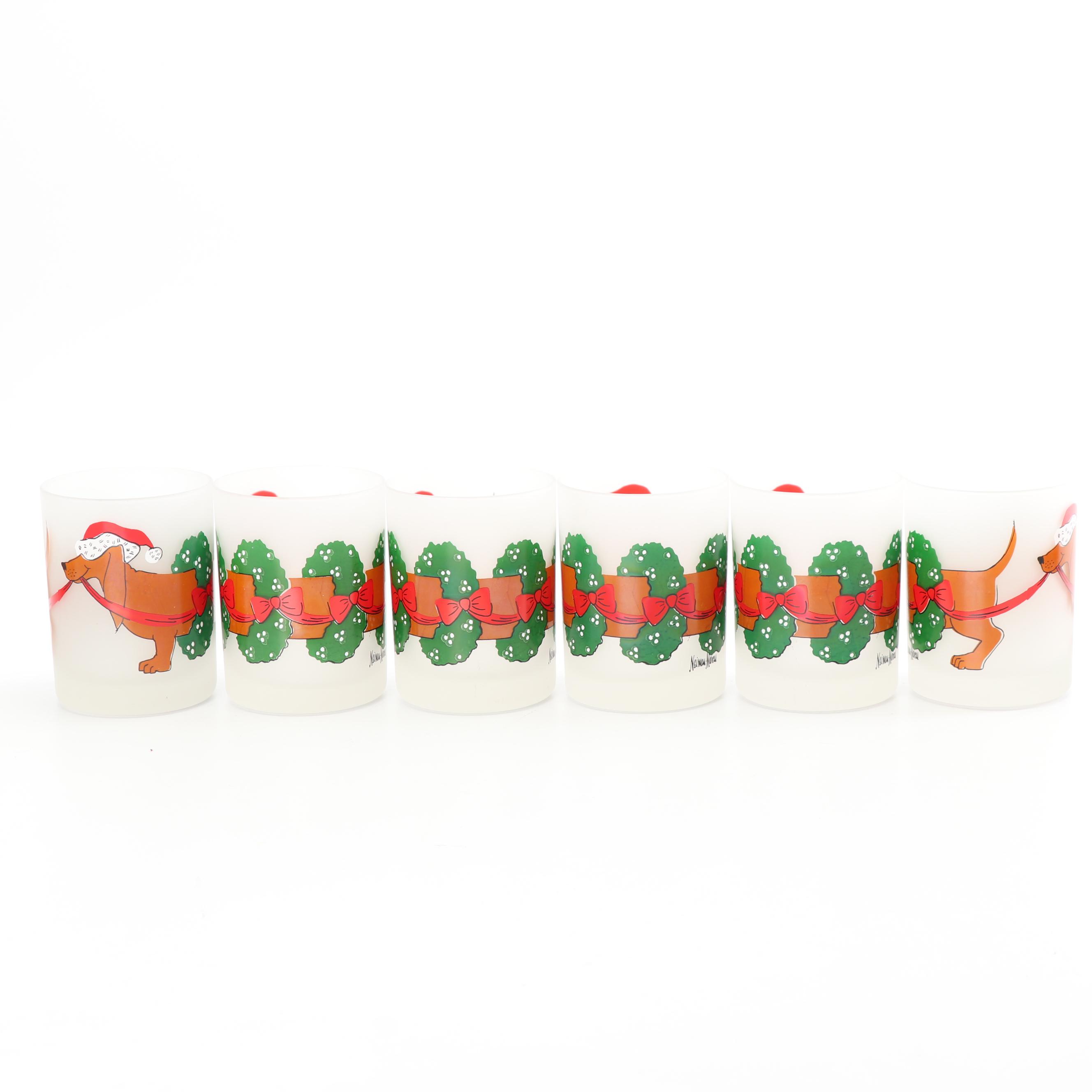 Vintage Culver and Neiman Marcus Christmas Themed Glass Tumblers