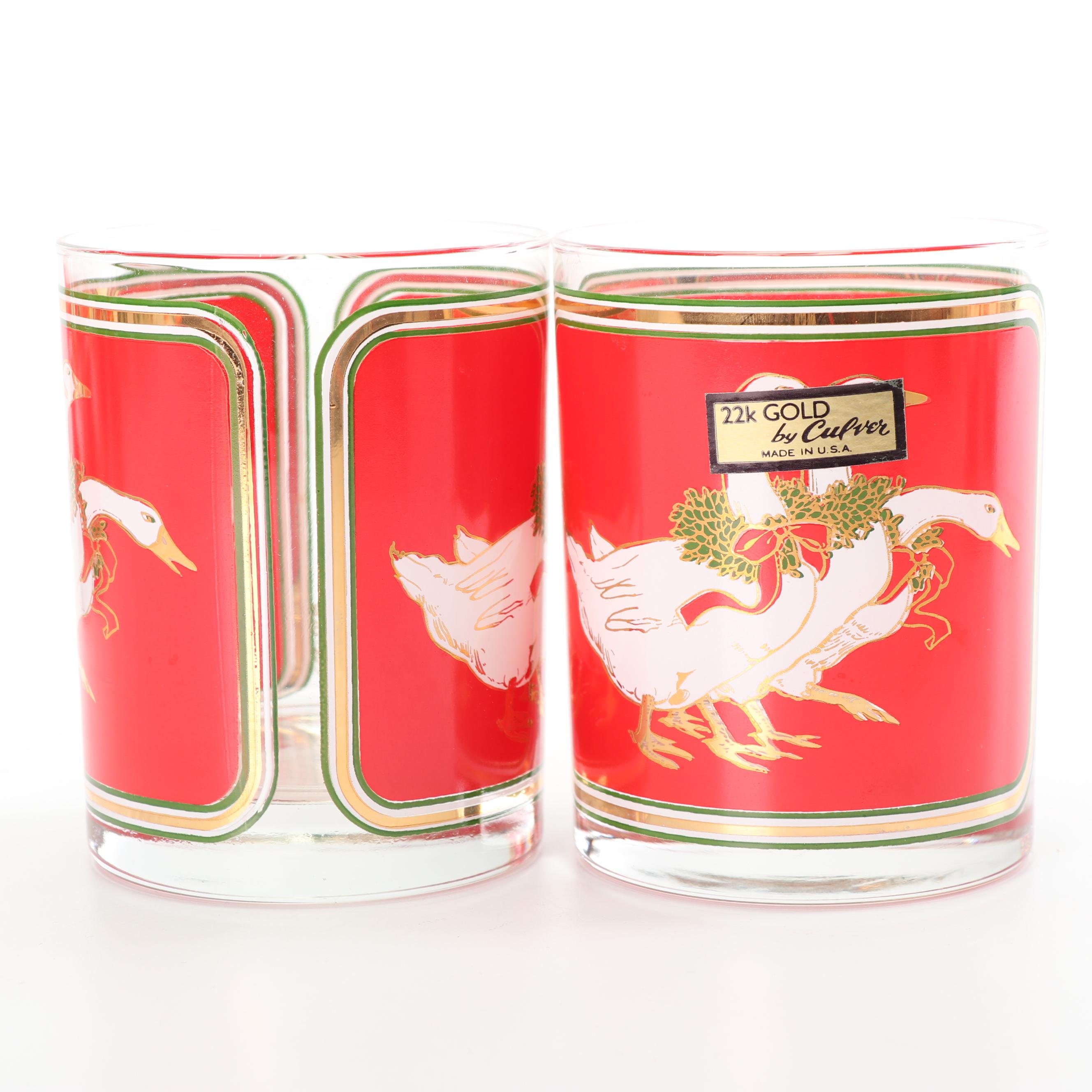 Vintage Culver and Neiman Marcus Christmas Themed Glass Tumblers