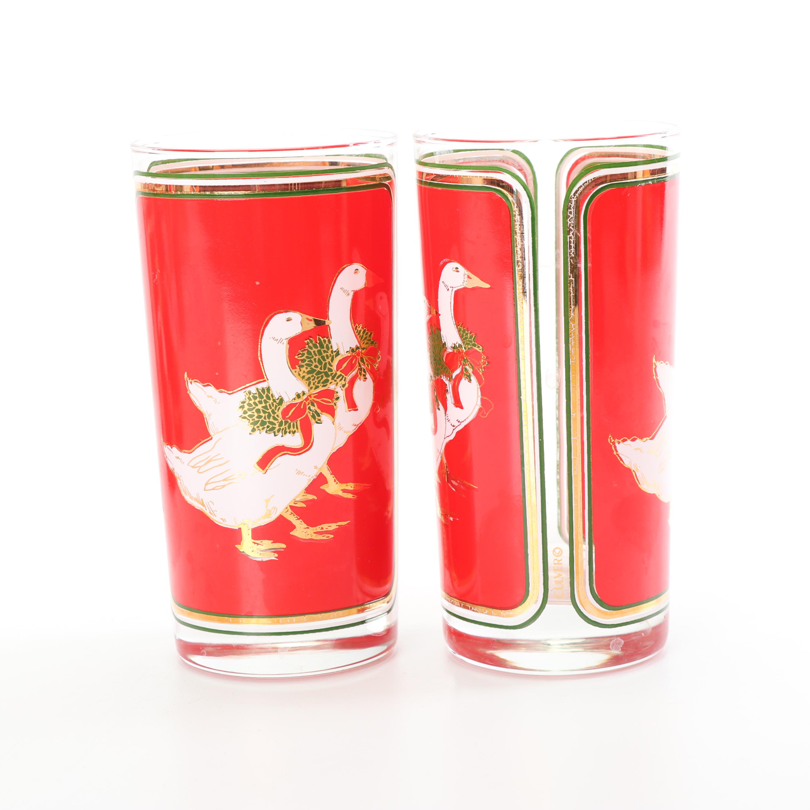 Vintage Culver and Neiman Marcus Christmas Themed Glass Tumblers