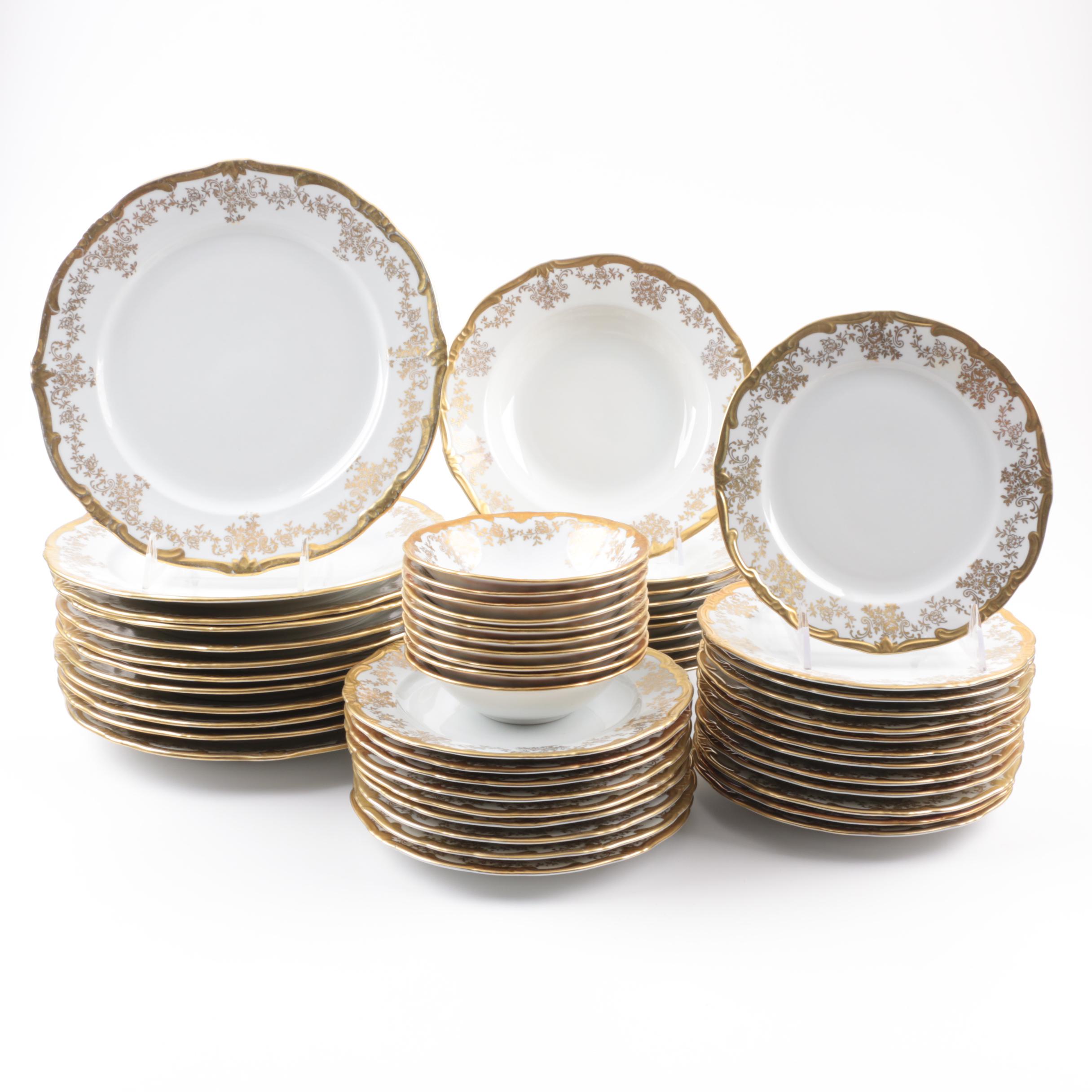 Weimar Katharina 14051 Gold And White Porcelain Dinnerware