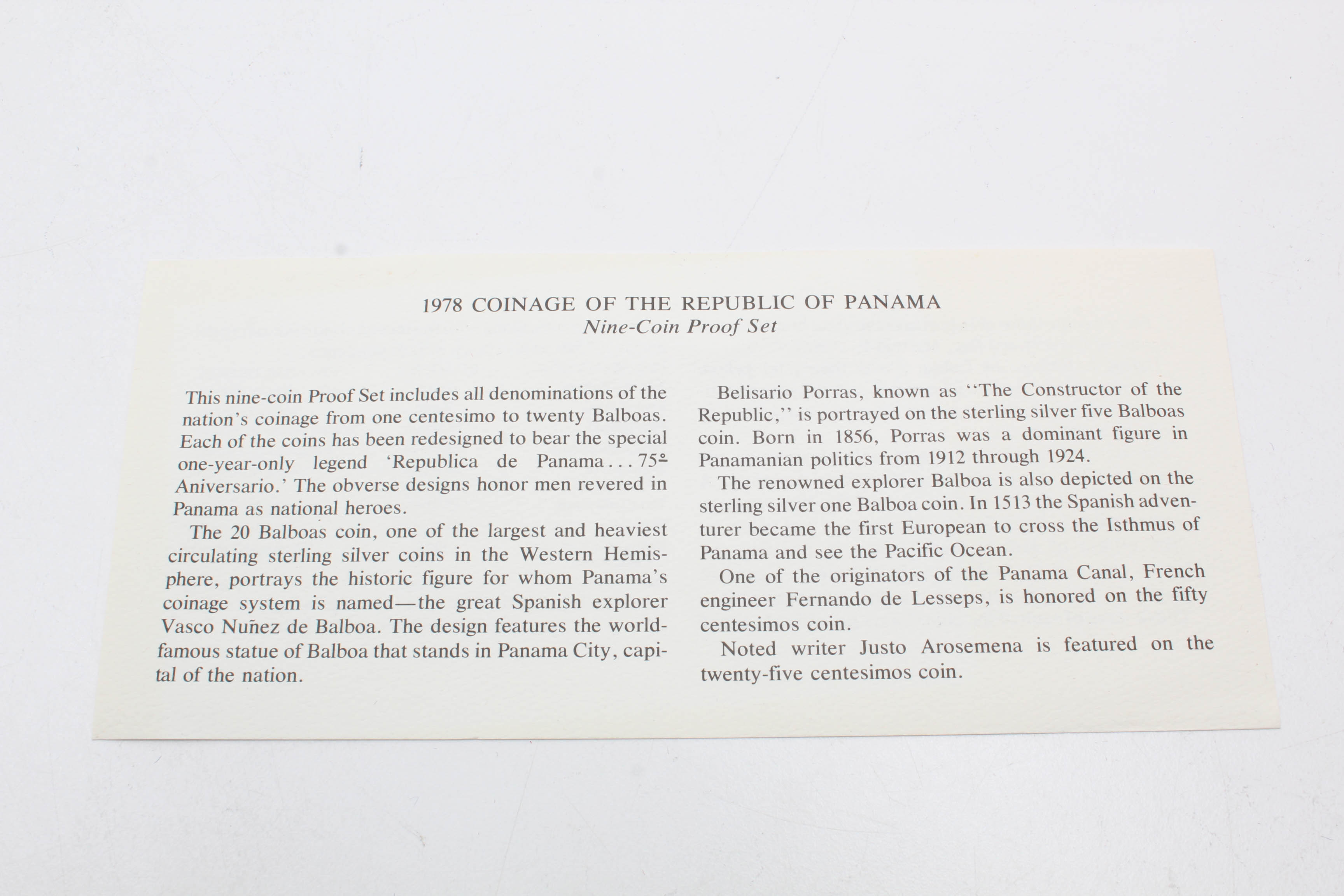 1978 Republic of Panama Proof Coin Set, Including Silver Coins