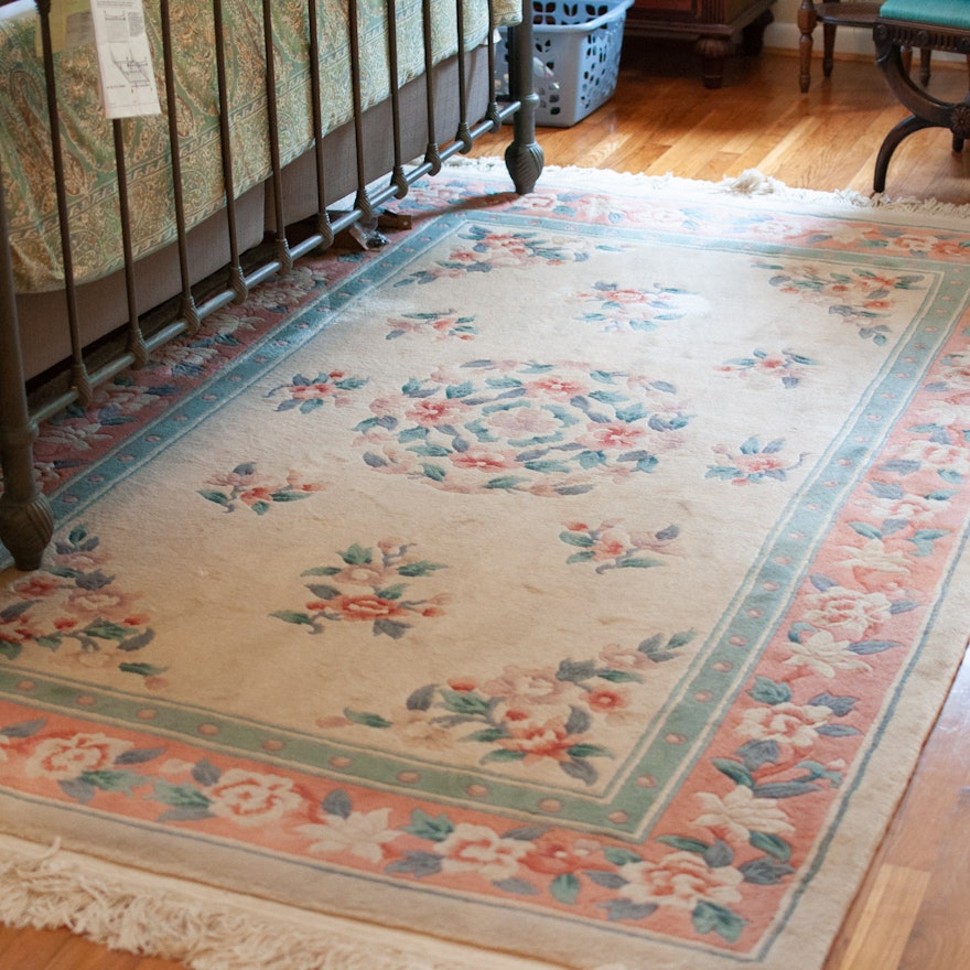 Hand-Knotted Chinese Sculpted Floral Area Rug