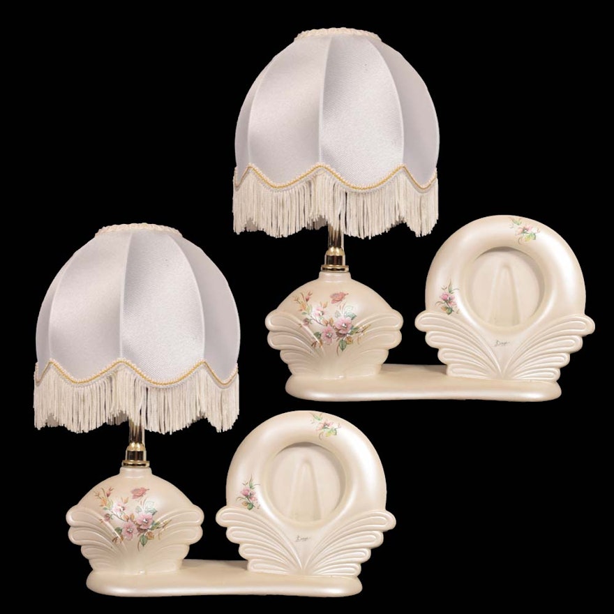 Italian Berger Boudoir Lamps with Silk Shades