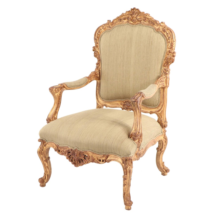 Louis XV Style Painted and Carved Wood Armchair, 21st Century