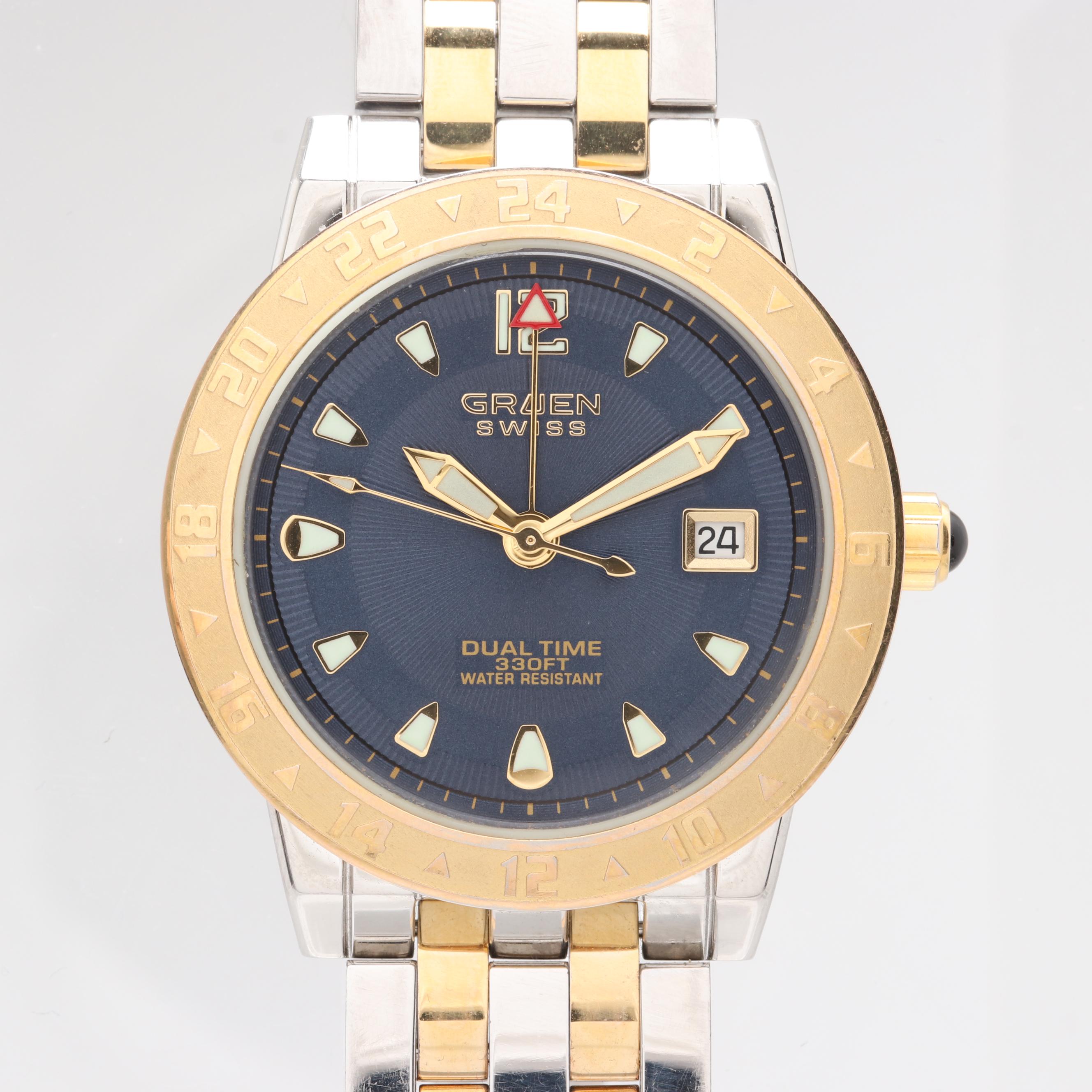 Gruen Model GSM007 Dual Time Two-Tone Watch