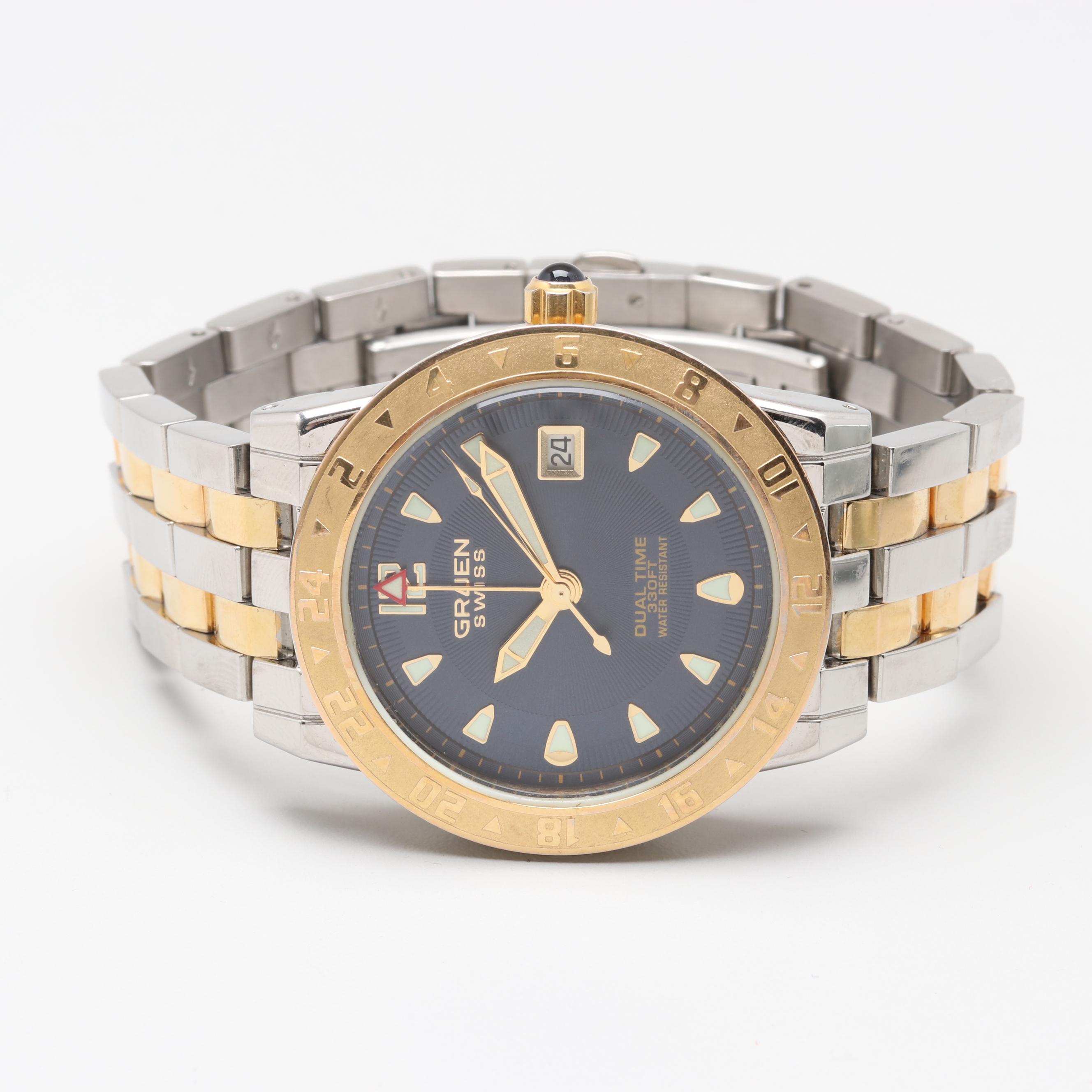Gruen Model GSM007 Dual Time Two-Tone Watch
