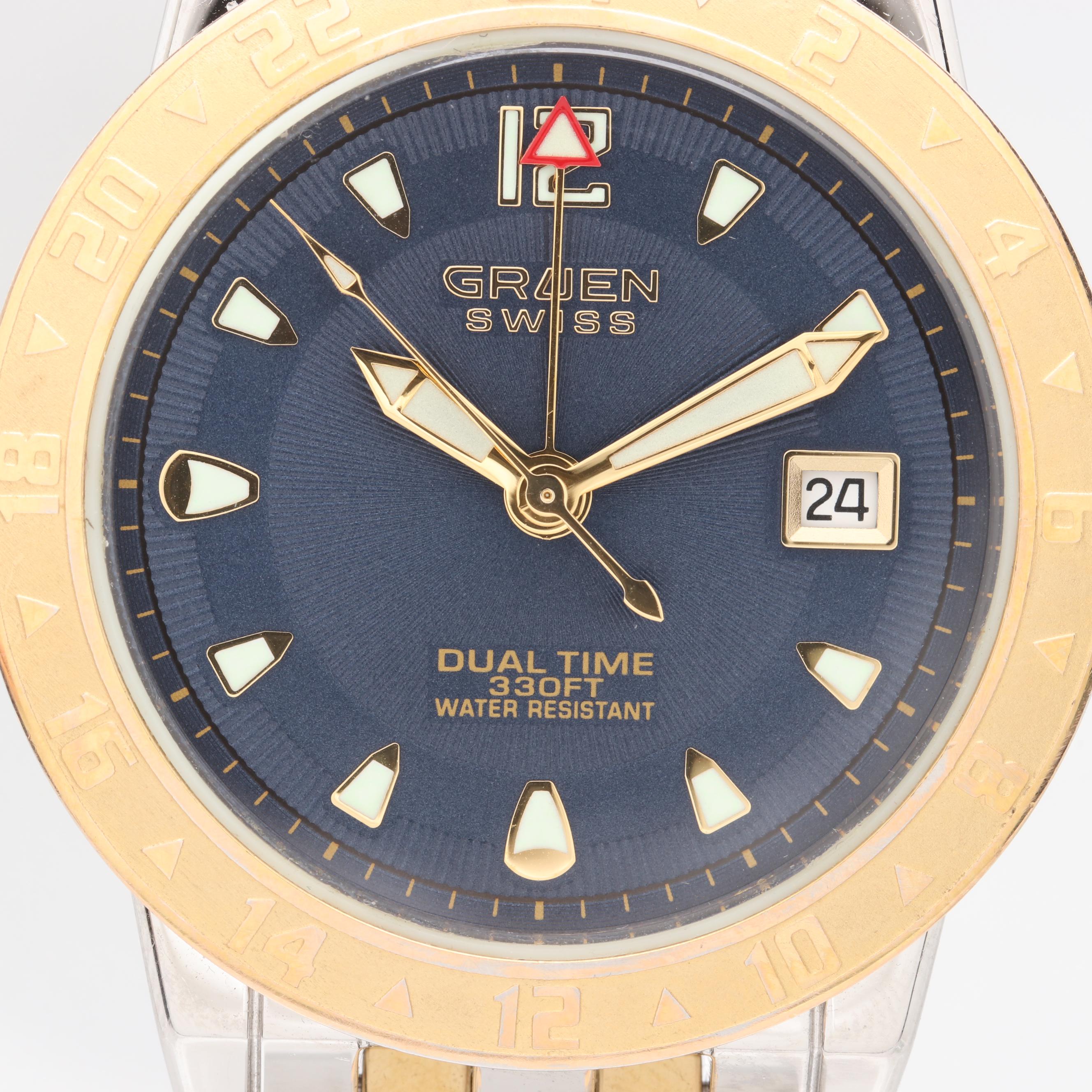 Gruen Model GSM007 Dual Time Two-Tone Watch