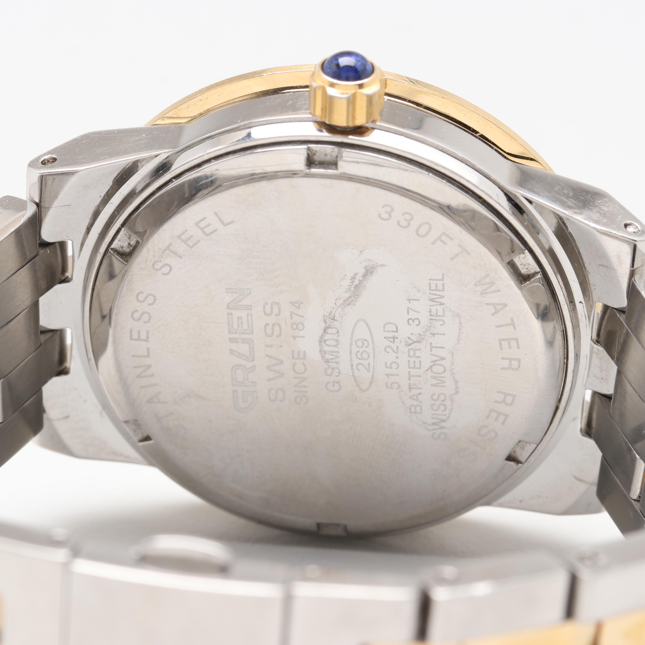 Gruen Model GSM007 Dual Time Two-Tone Watch