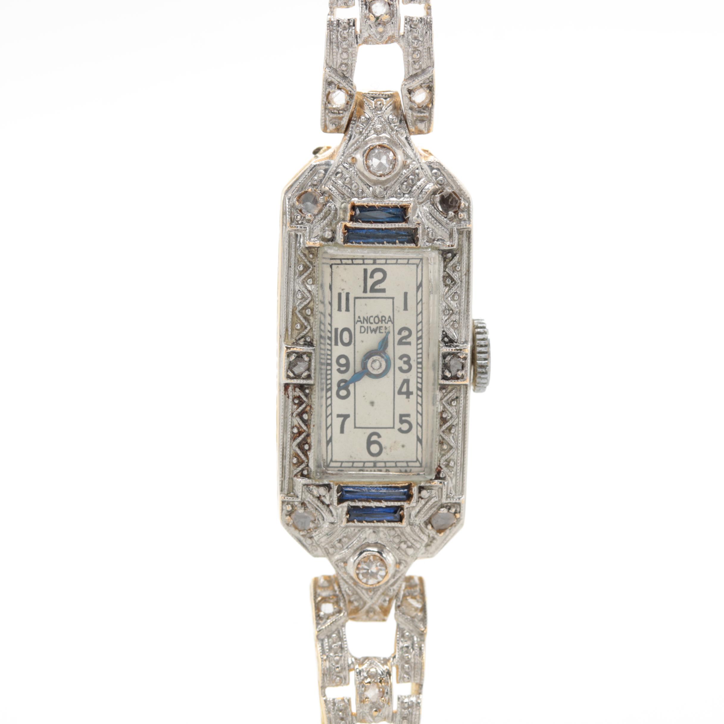 Ancora Diwen 18K Gold and Platinum Sapphire and Diamond Watch