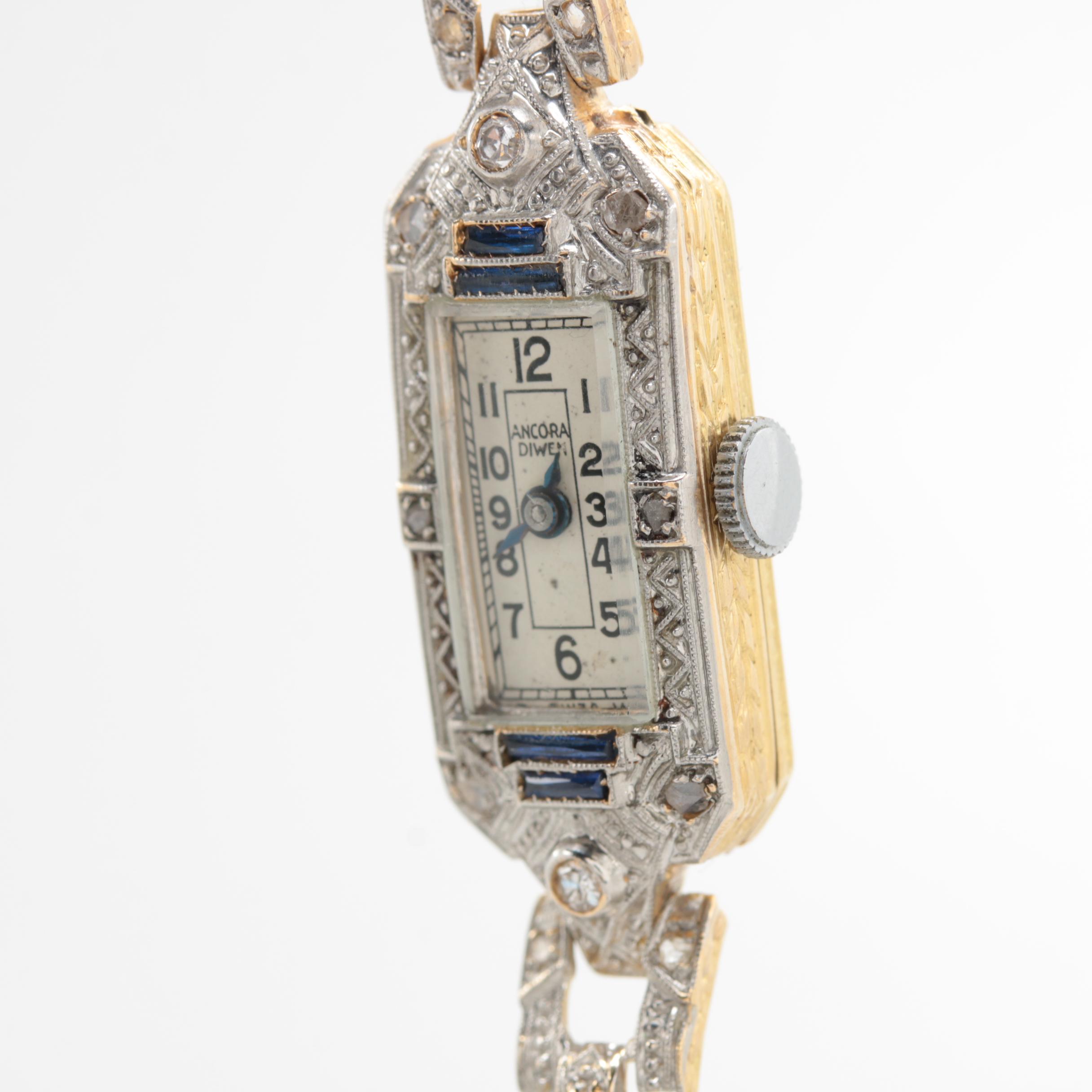 Ancora Diwen 18K Gold and Platinum Sapphire and Diamond Watch