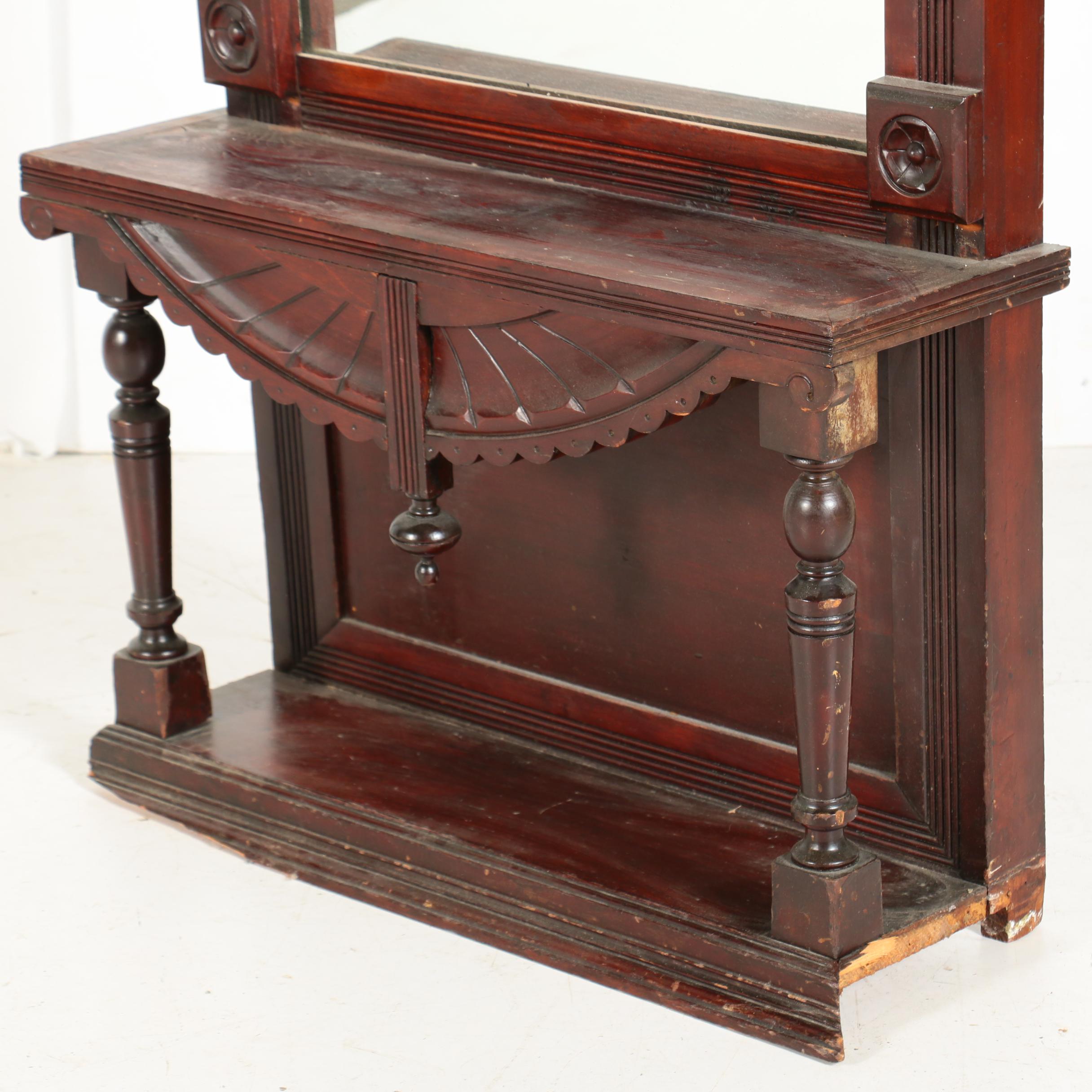 Victorian Cherrywood Pier Mirror with Shelf, Late 19th Century