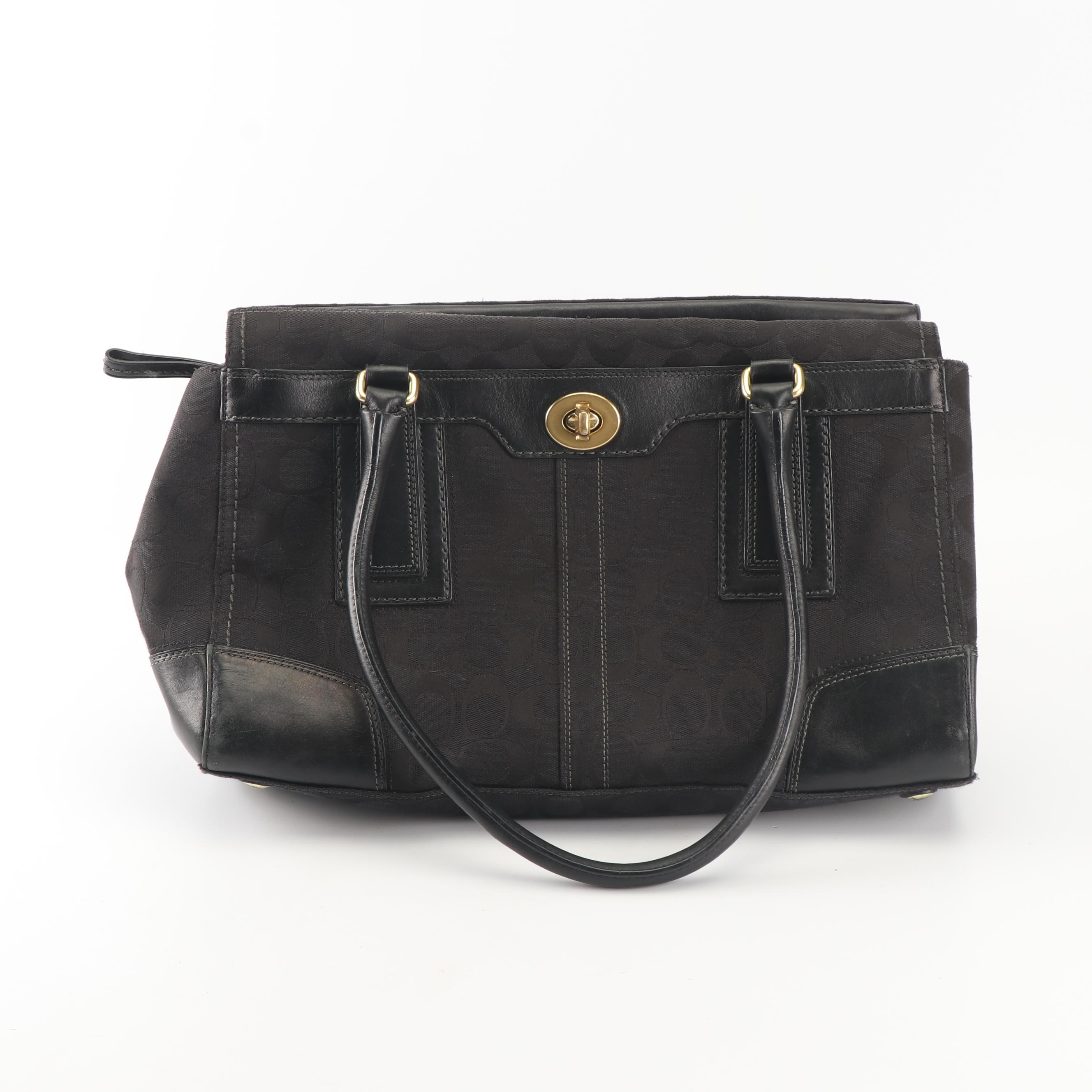 Coach Hampton Signature Black Canvas and Leather Carryall Handbag and Wallet