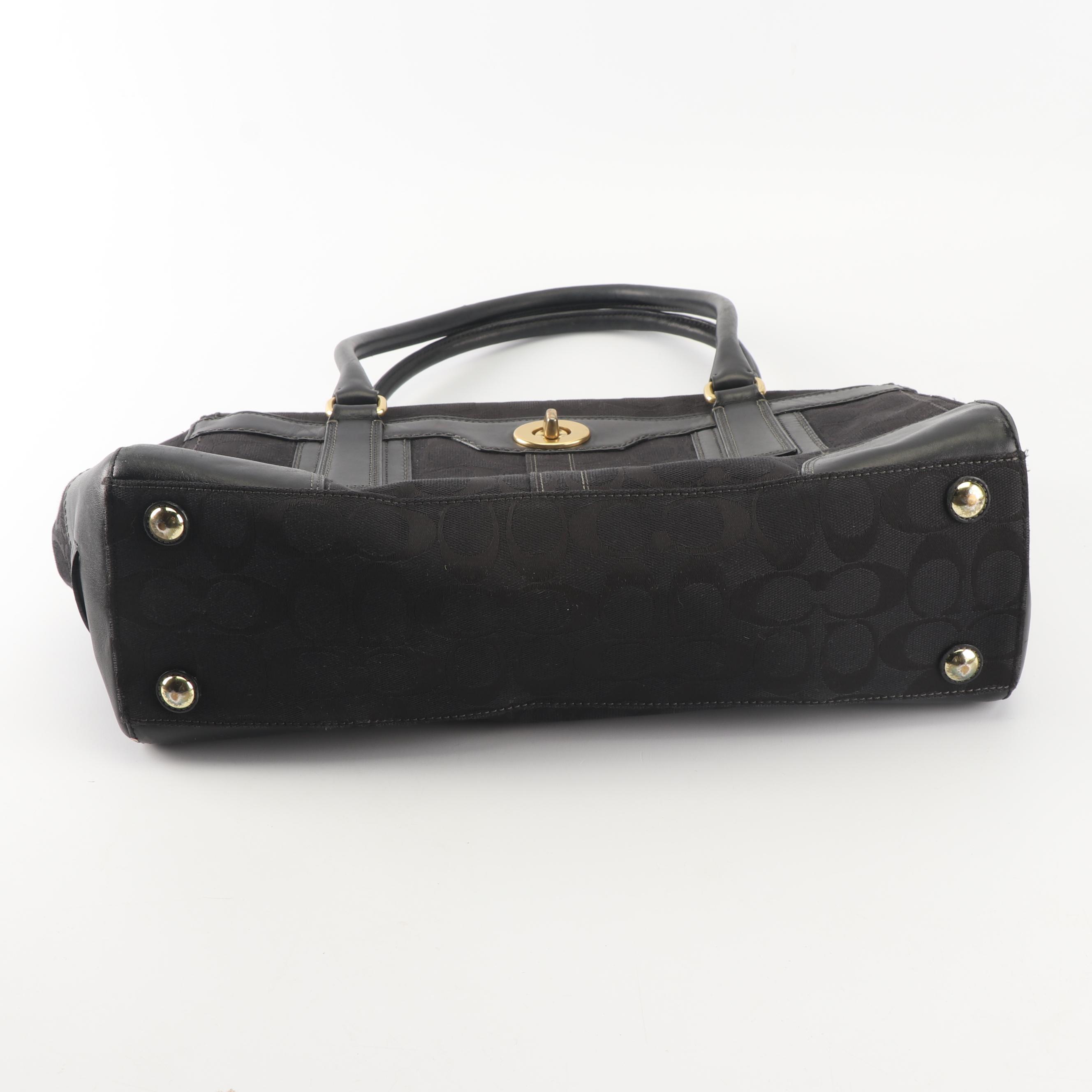 Coach Hampton Signature Black Canvas and Leather Carryall Handbag and Wallet