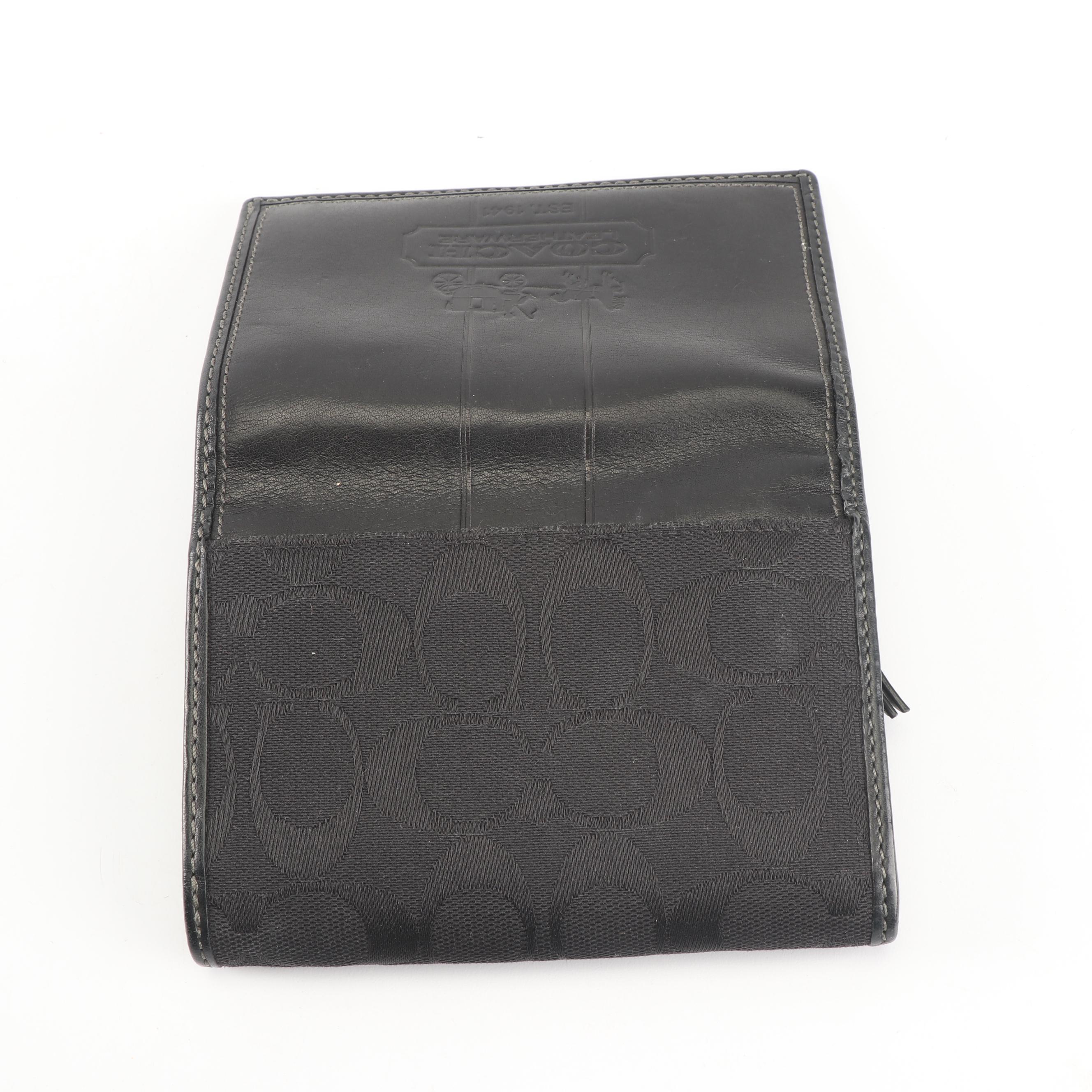 Coach Hampton Signature Black Canvas and Leather Carryall Handbag and Wallet