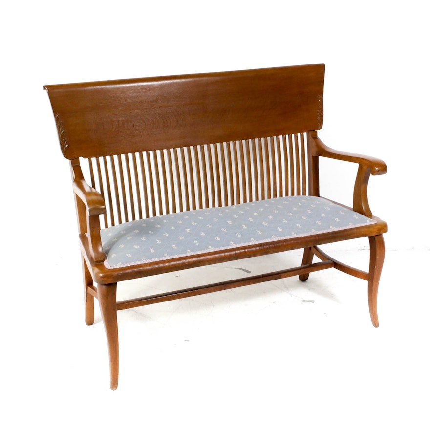 Vintage Oak Bench with Upholstered Seat Renovated by Henderson Furniture