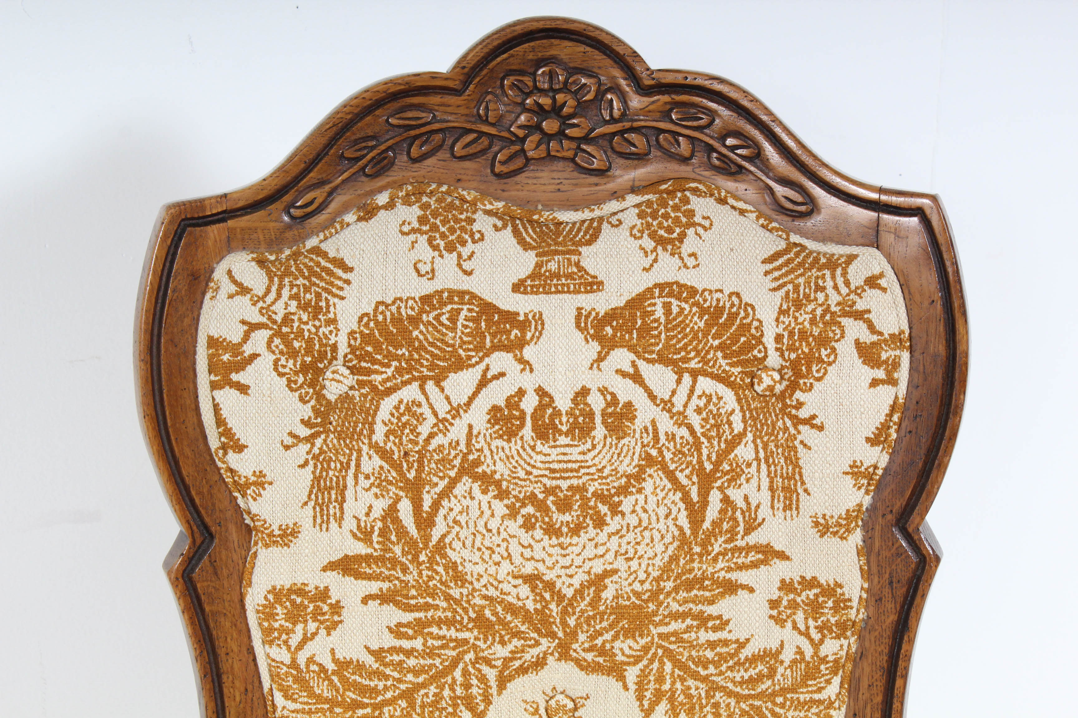 Vintage Wood Upholstered Arm Chairs