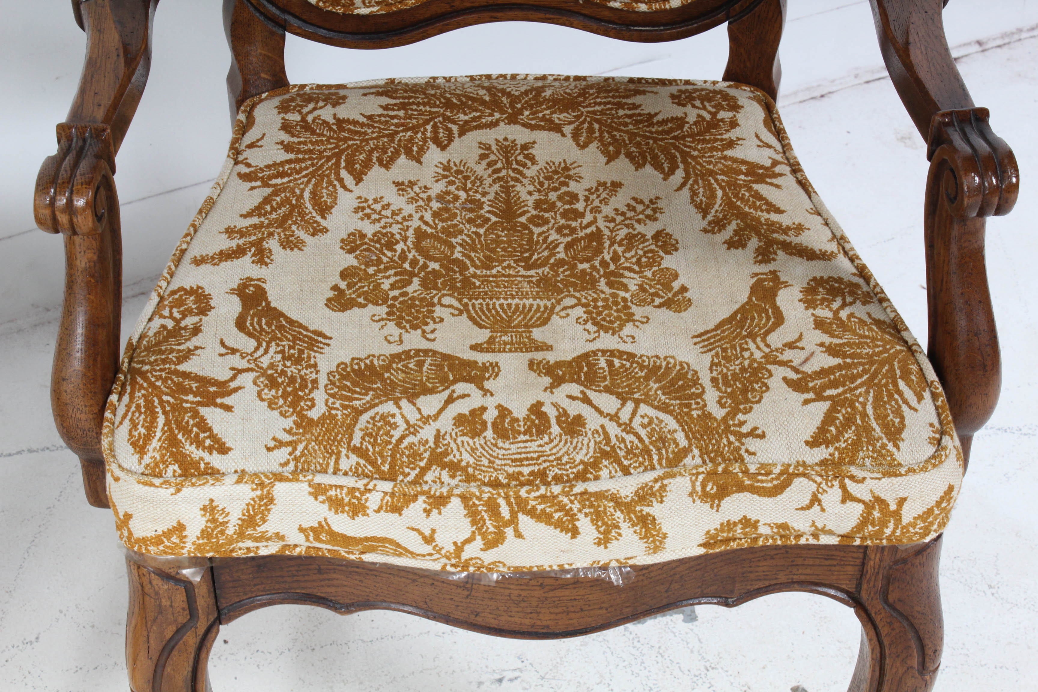 Vintage Wood Upholstered Arm Chairs