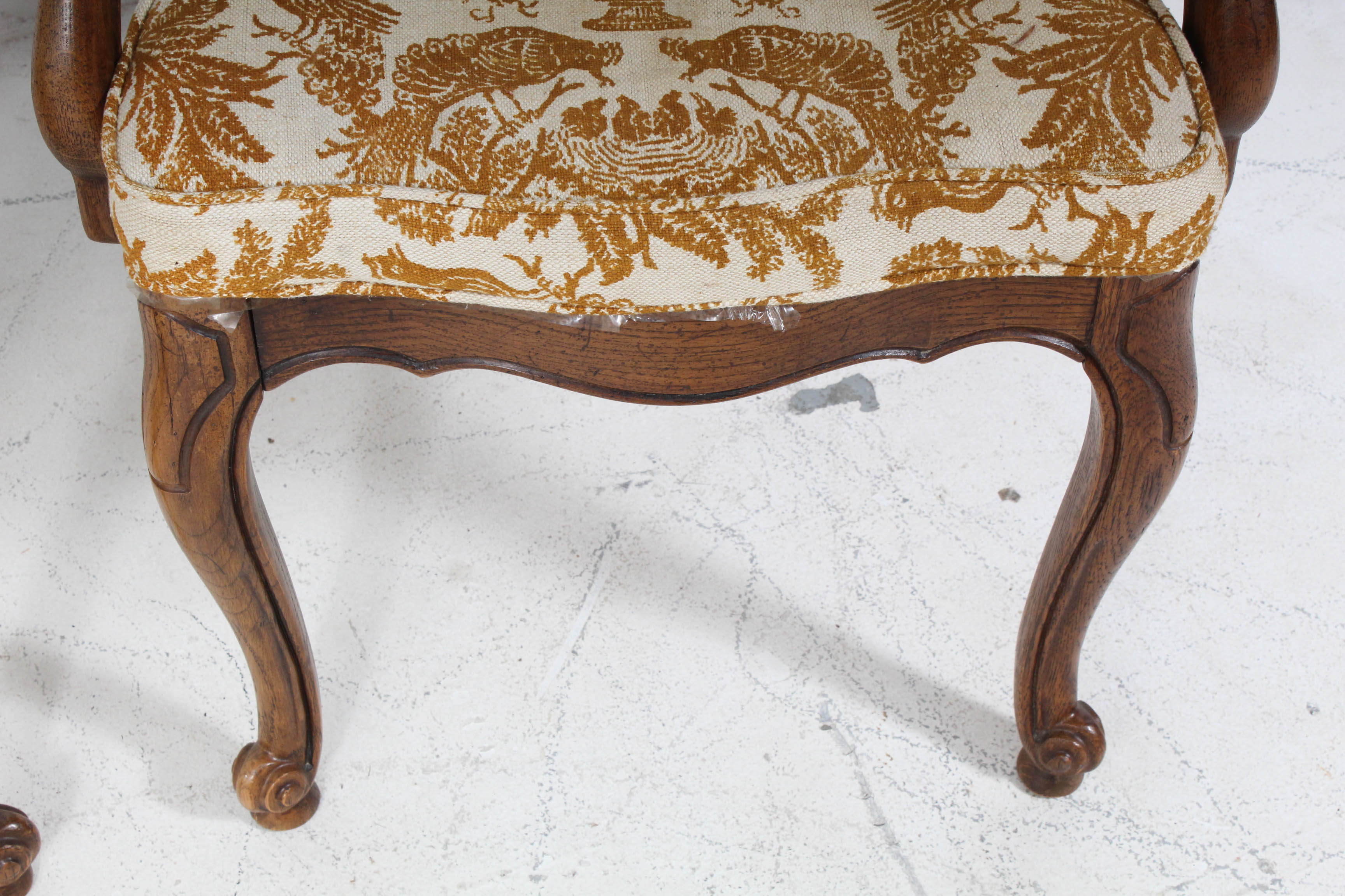 Vintage Wood Upholstered Arm Chairs