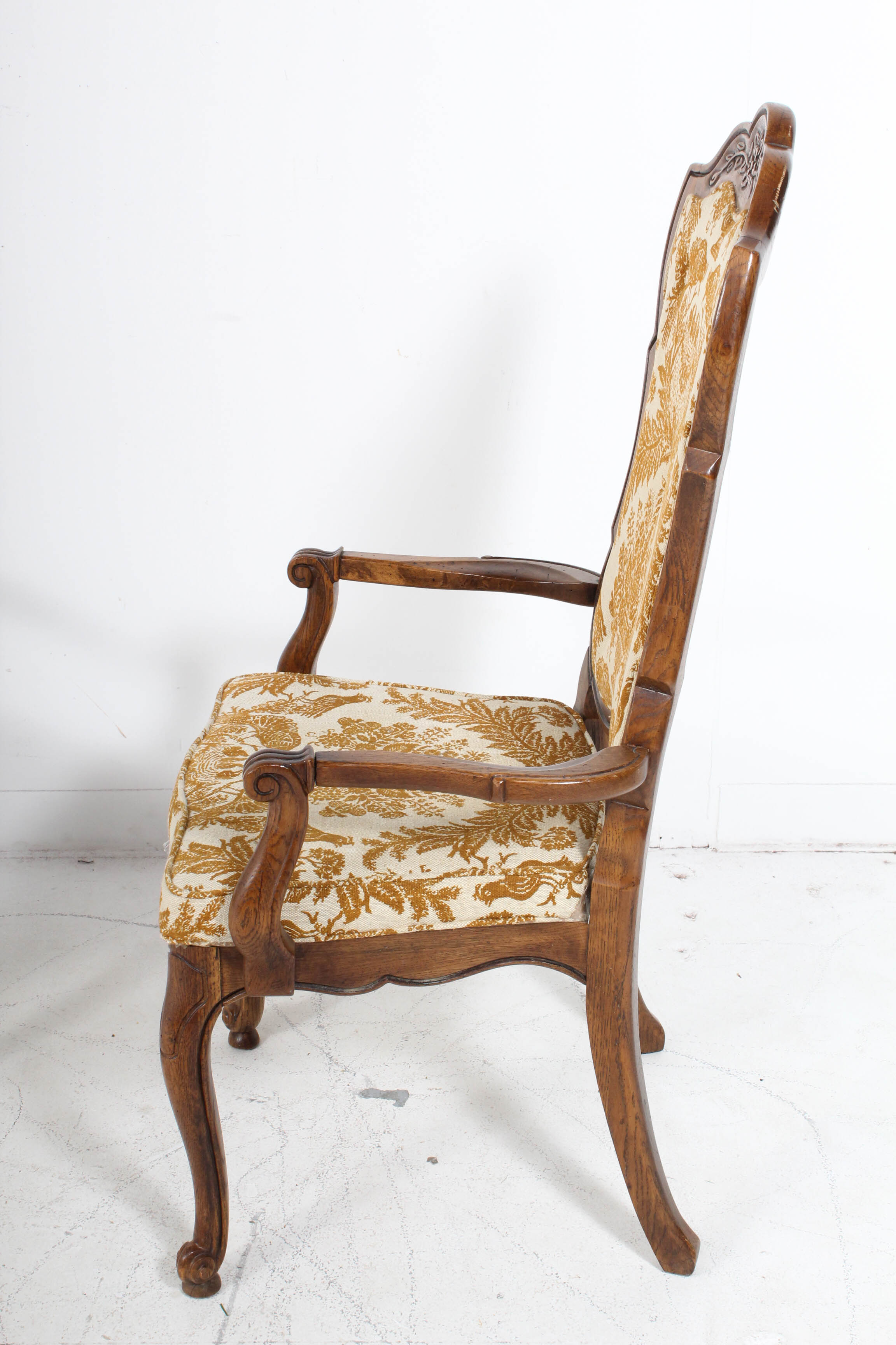 Vintage Wood Upholstered Arm Chairs