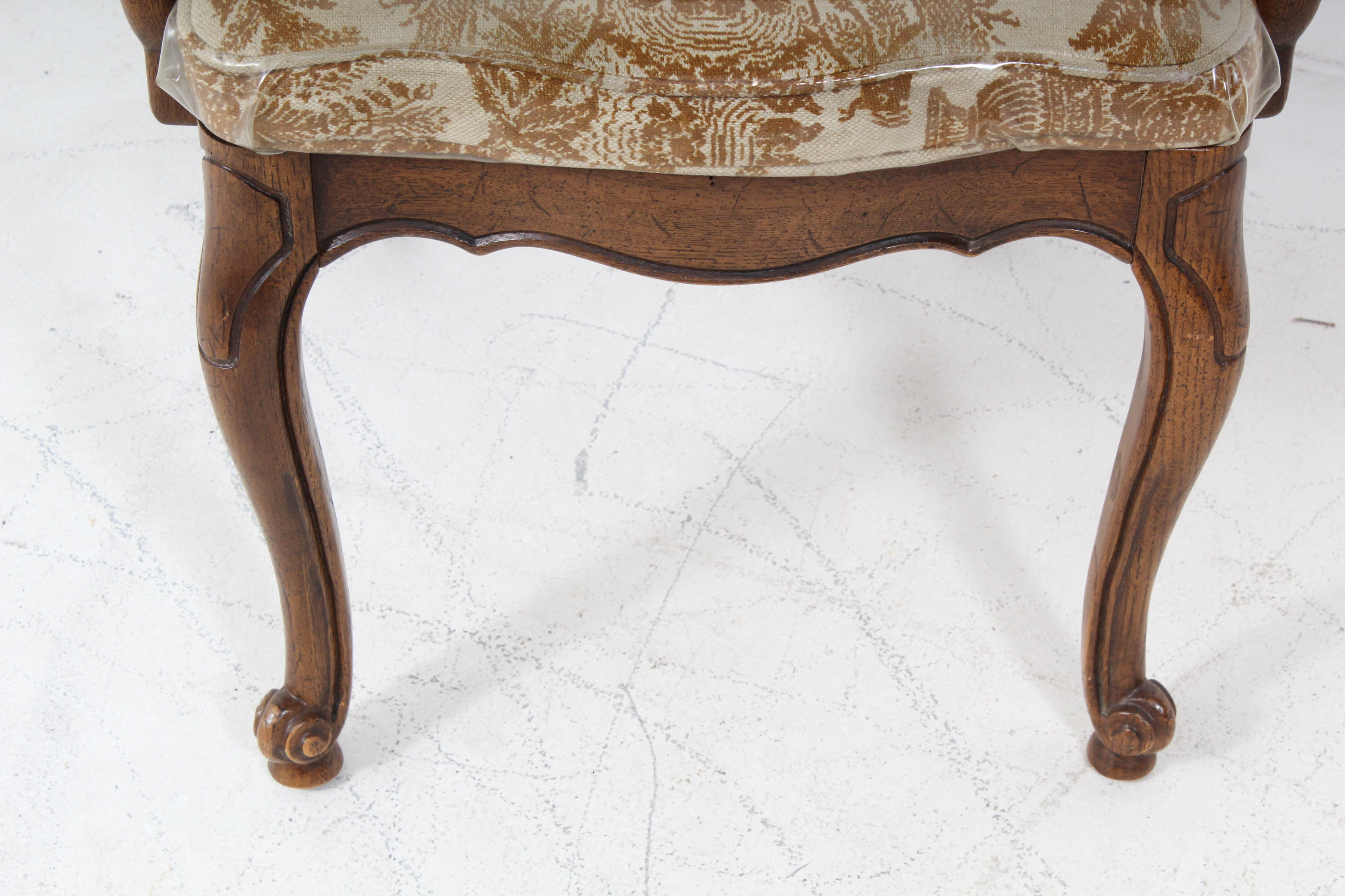 Vintage Wood Upholstered Arm Chairs