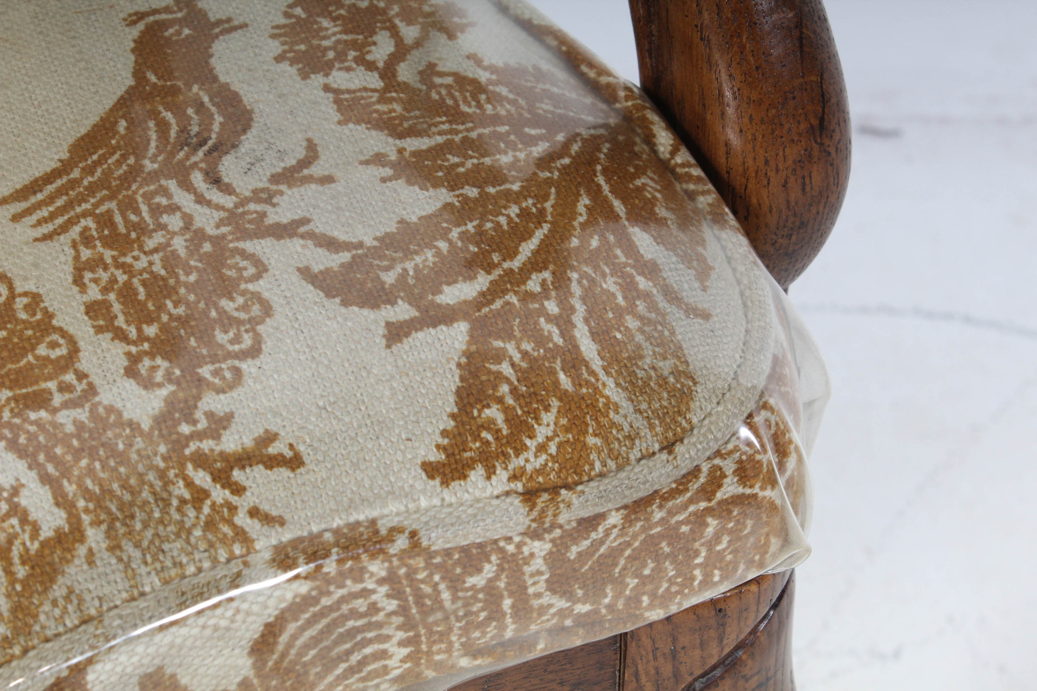 Vintage Wood Upholstered Arm Chairs