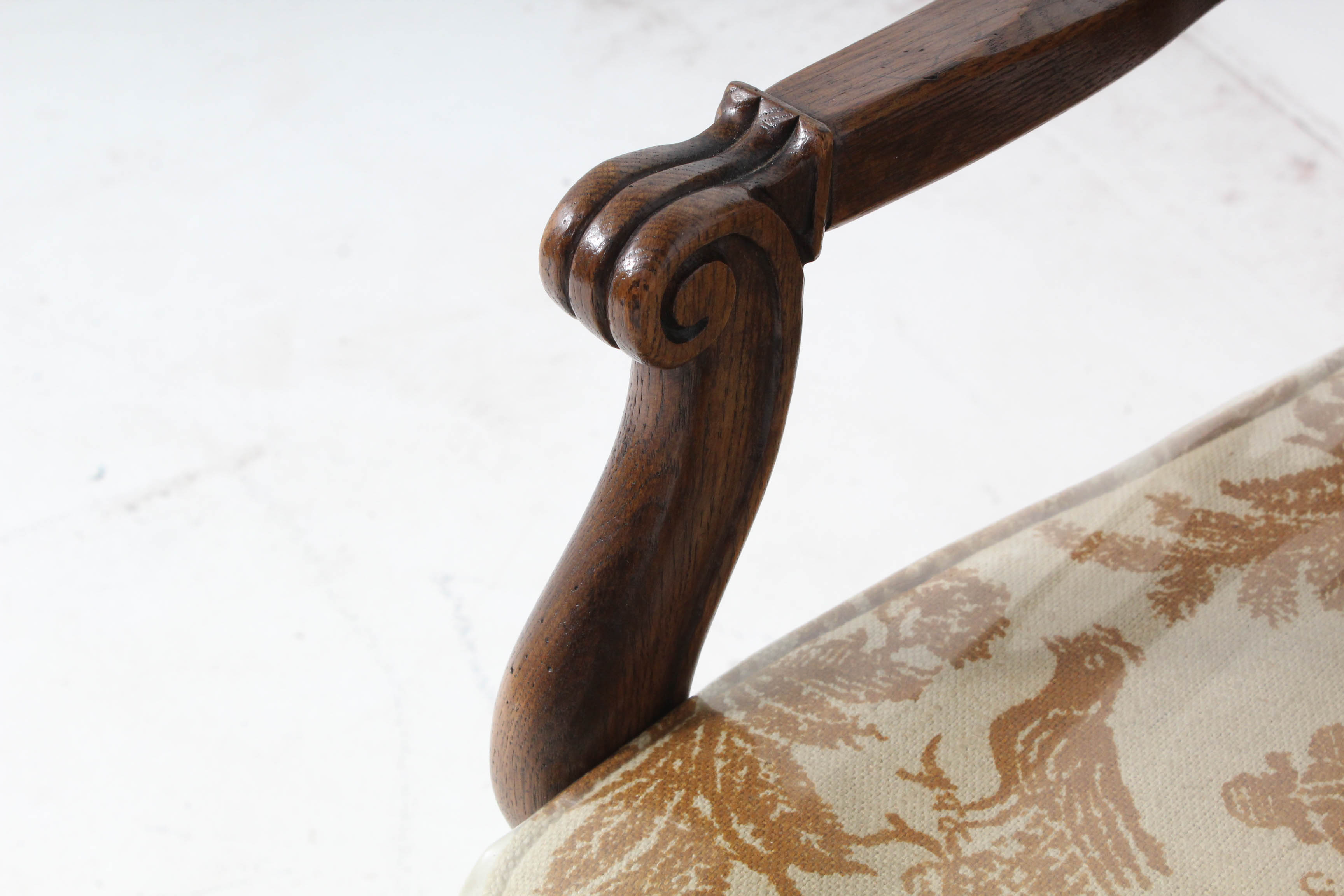 Vintage Wood Upholstered Arm Chairs