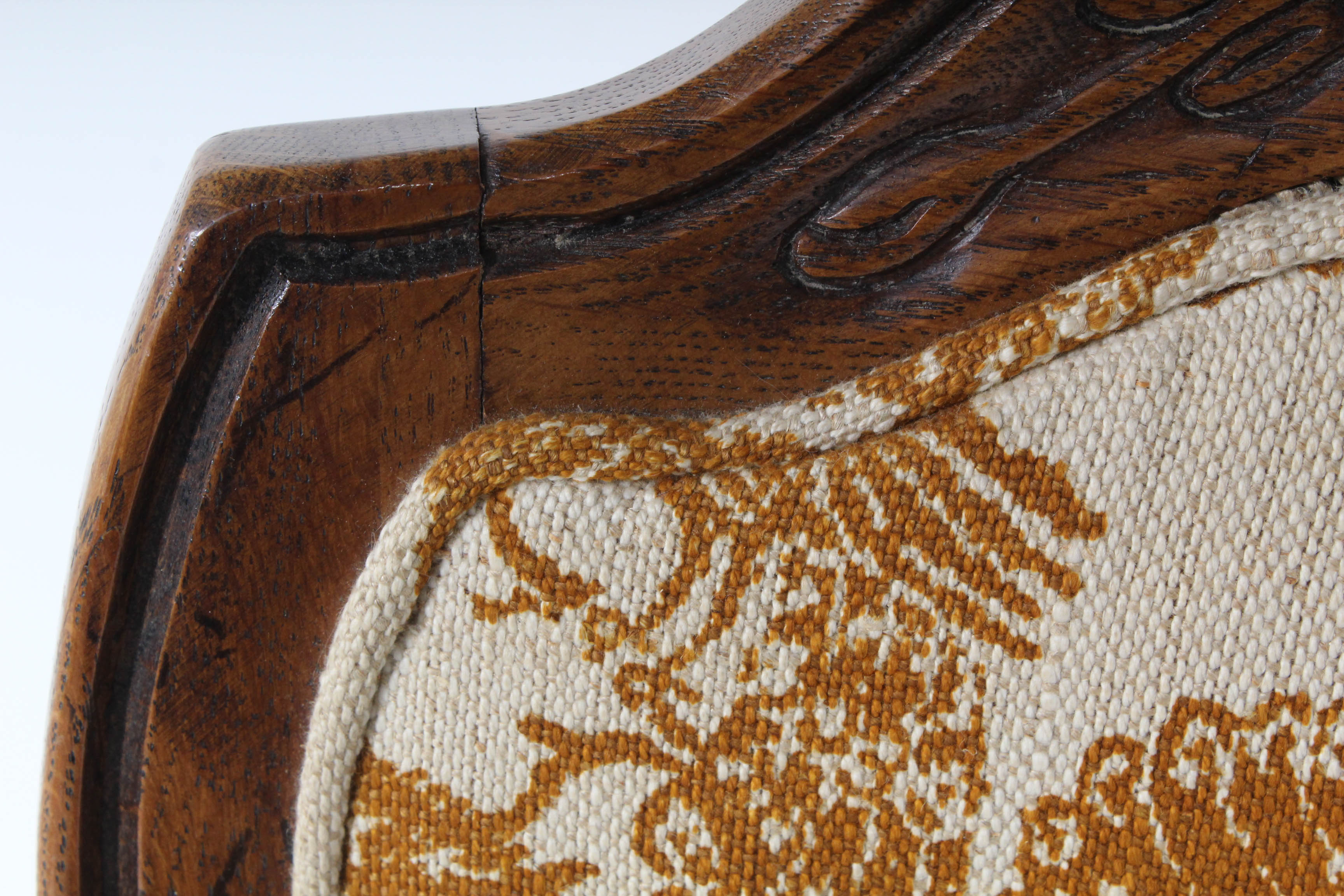 Vintage Wood Upholstered Arm Chairs