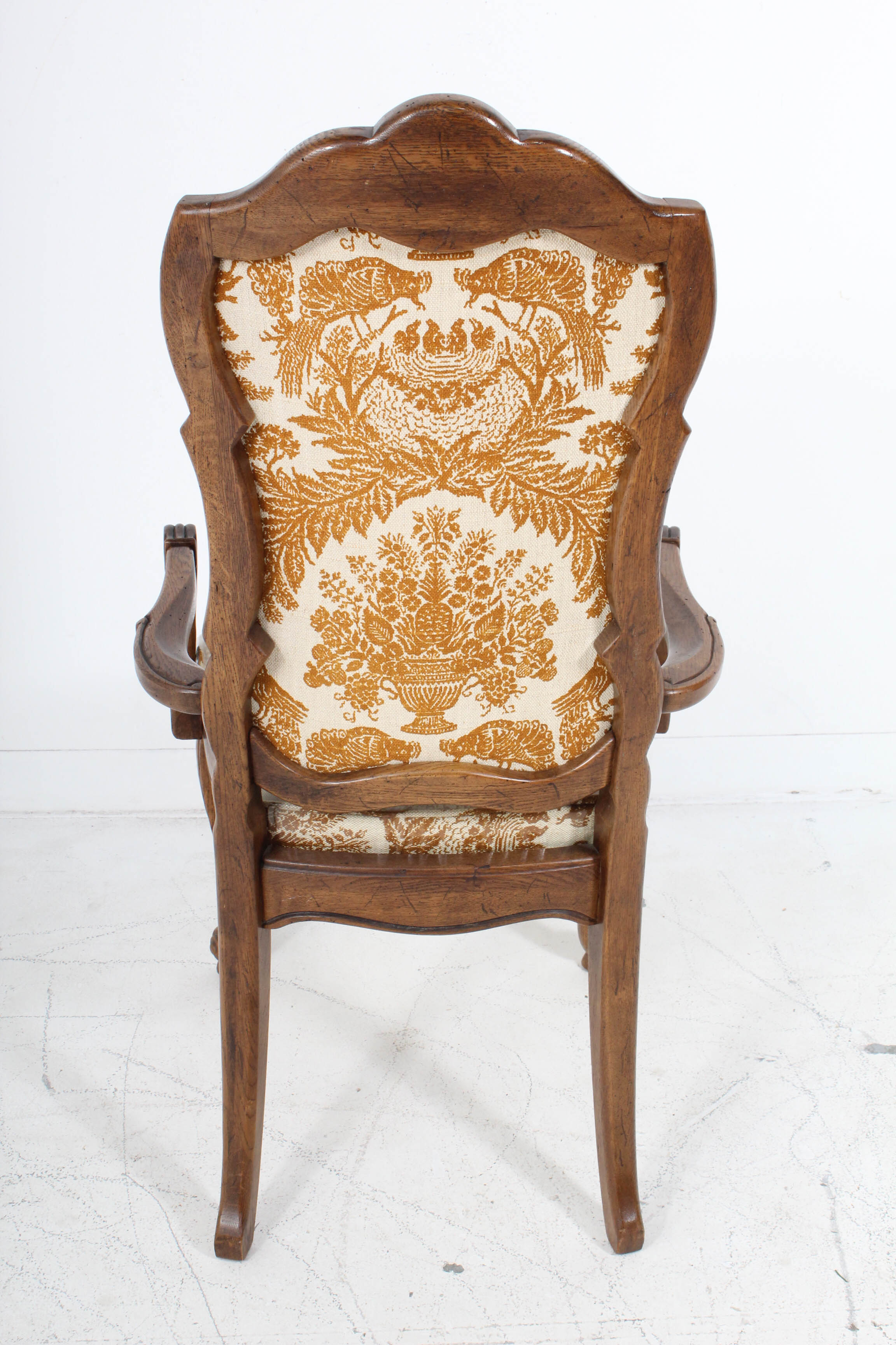 Vintage Wood Upholstered Arm Chairs