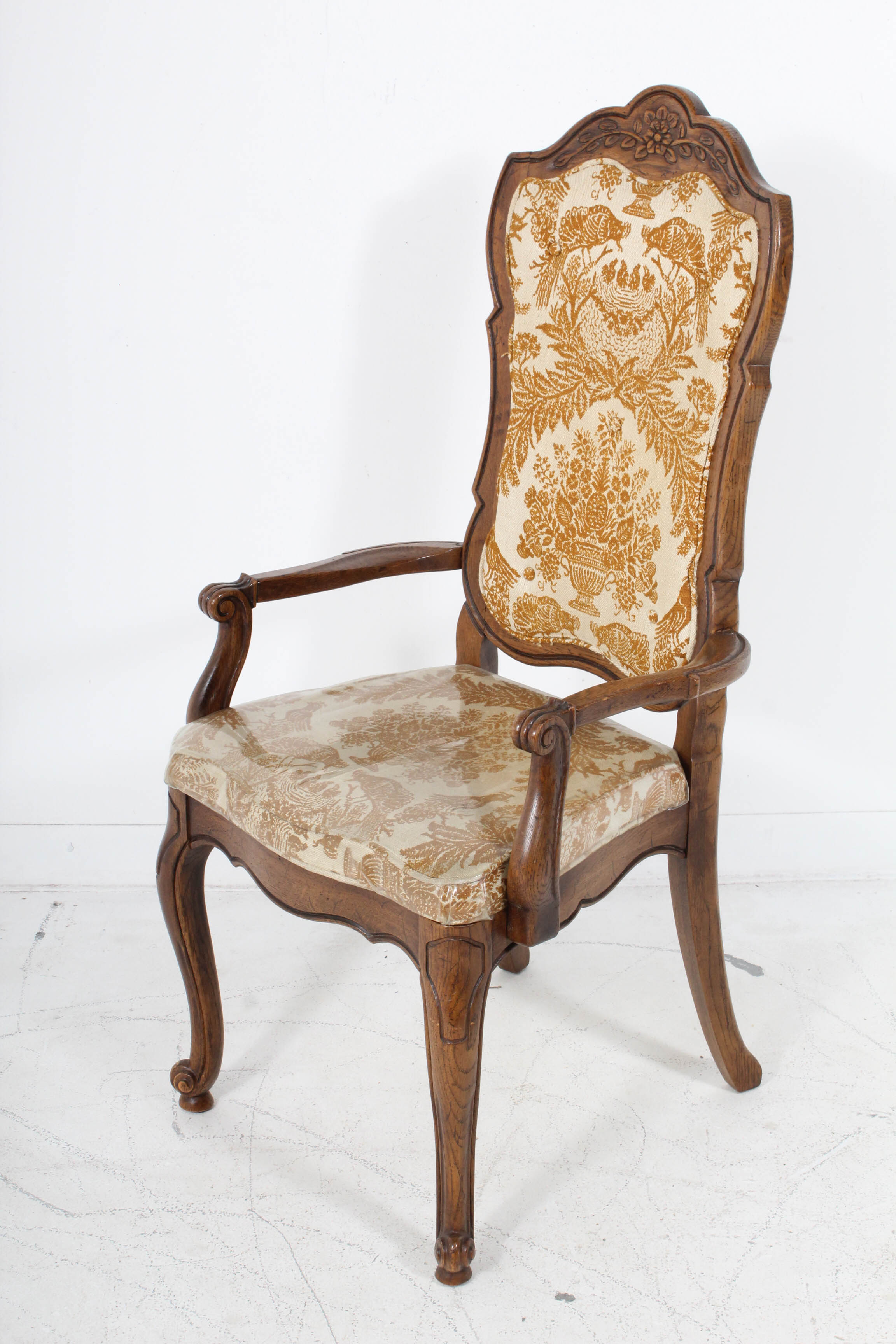 Vintage Wood Upholstered Arm Chairs