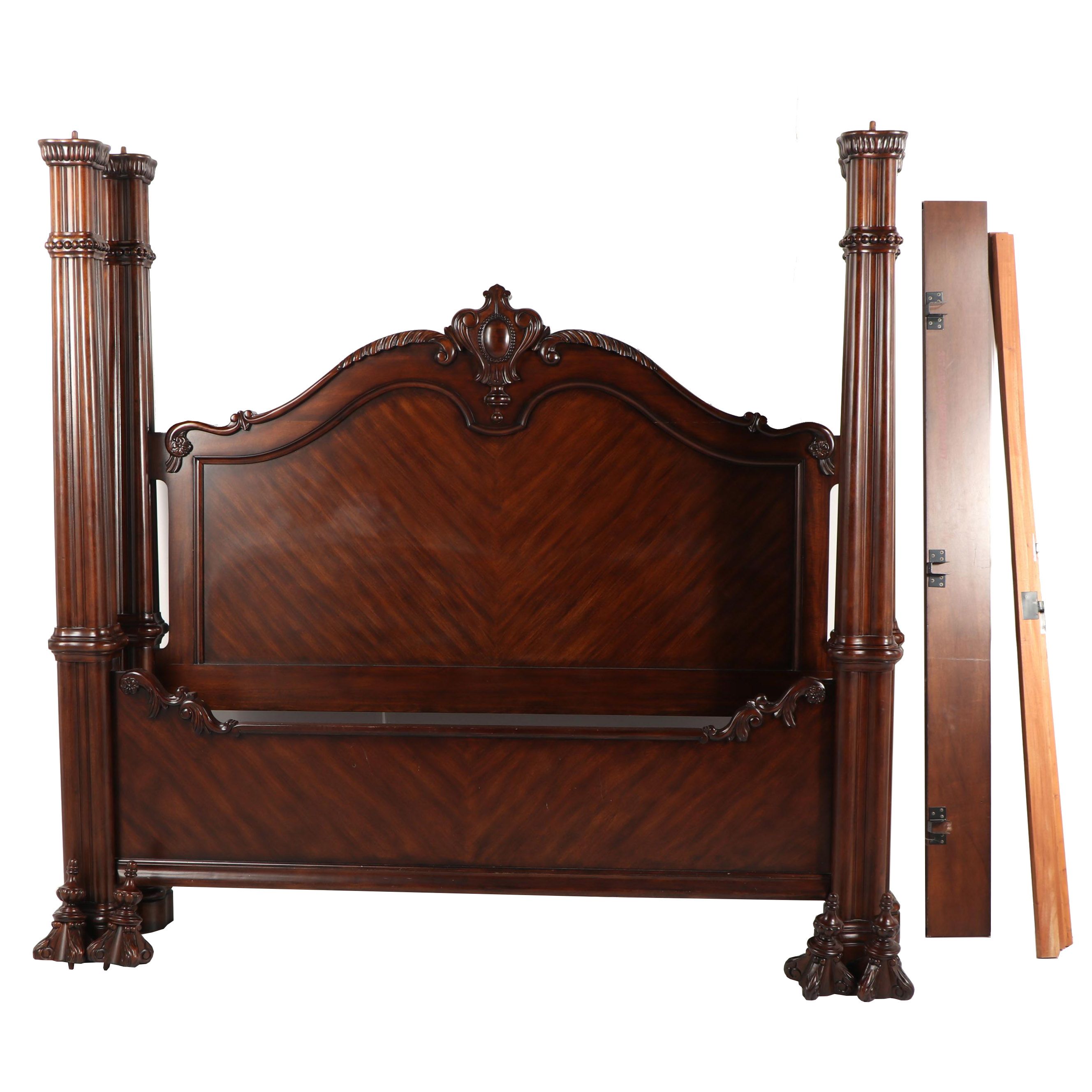 Renaissance Revival Style Mahogany King Size Bed Frame, 21st Century