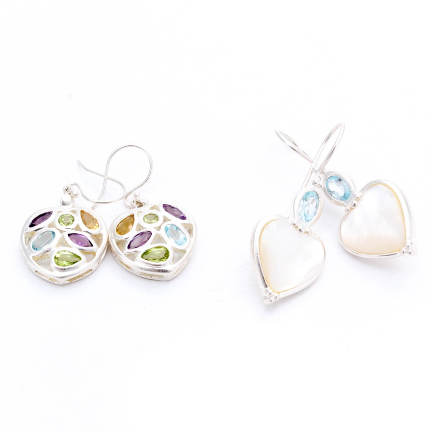Sterling Silver Gemstone Earrings with Sterling and Mother of Pearl Earrings