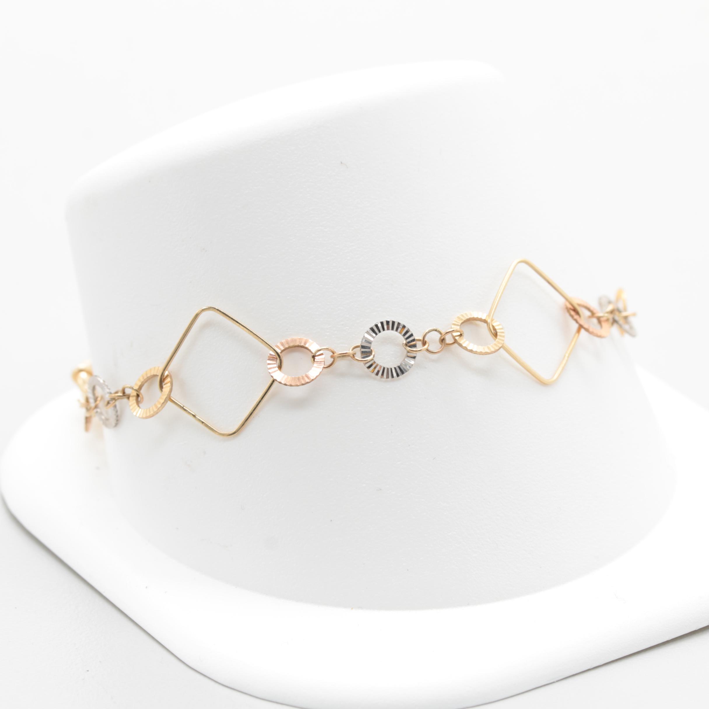 14K Tri Color Gold Fancy Link Bracelet