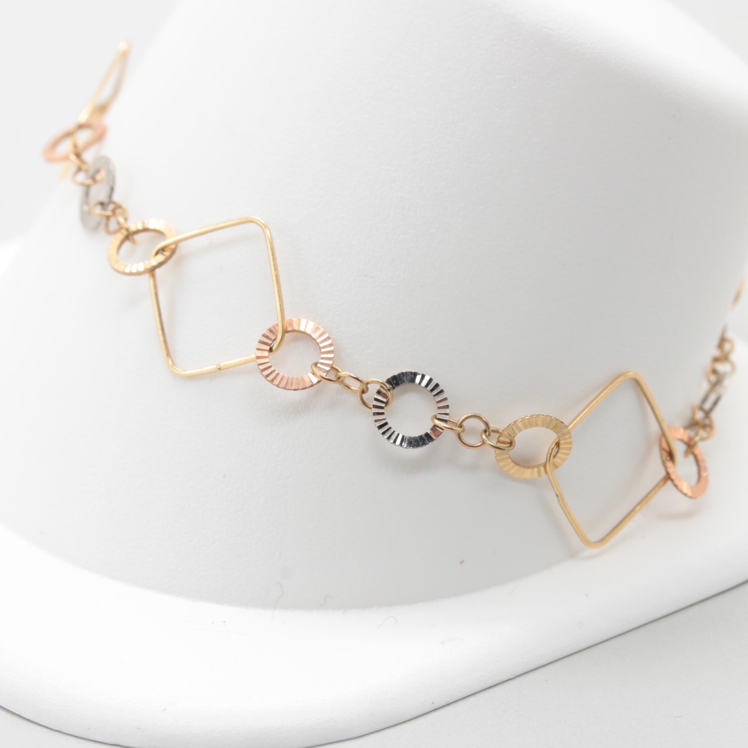14K Tri Color Gold Fancy Link Bracelet