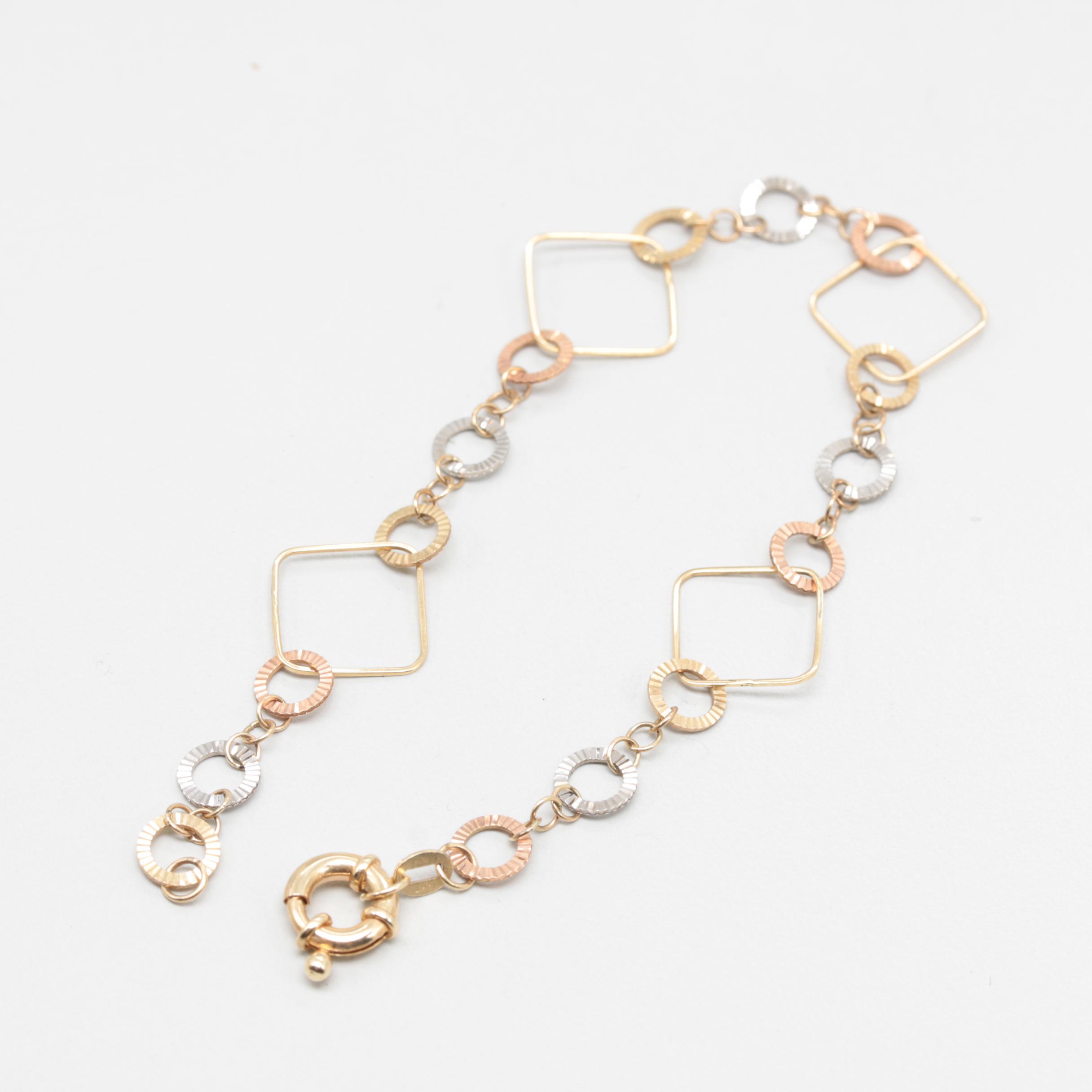 14K Tri Color Gold Fancy Link Bracelet