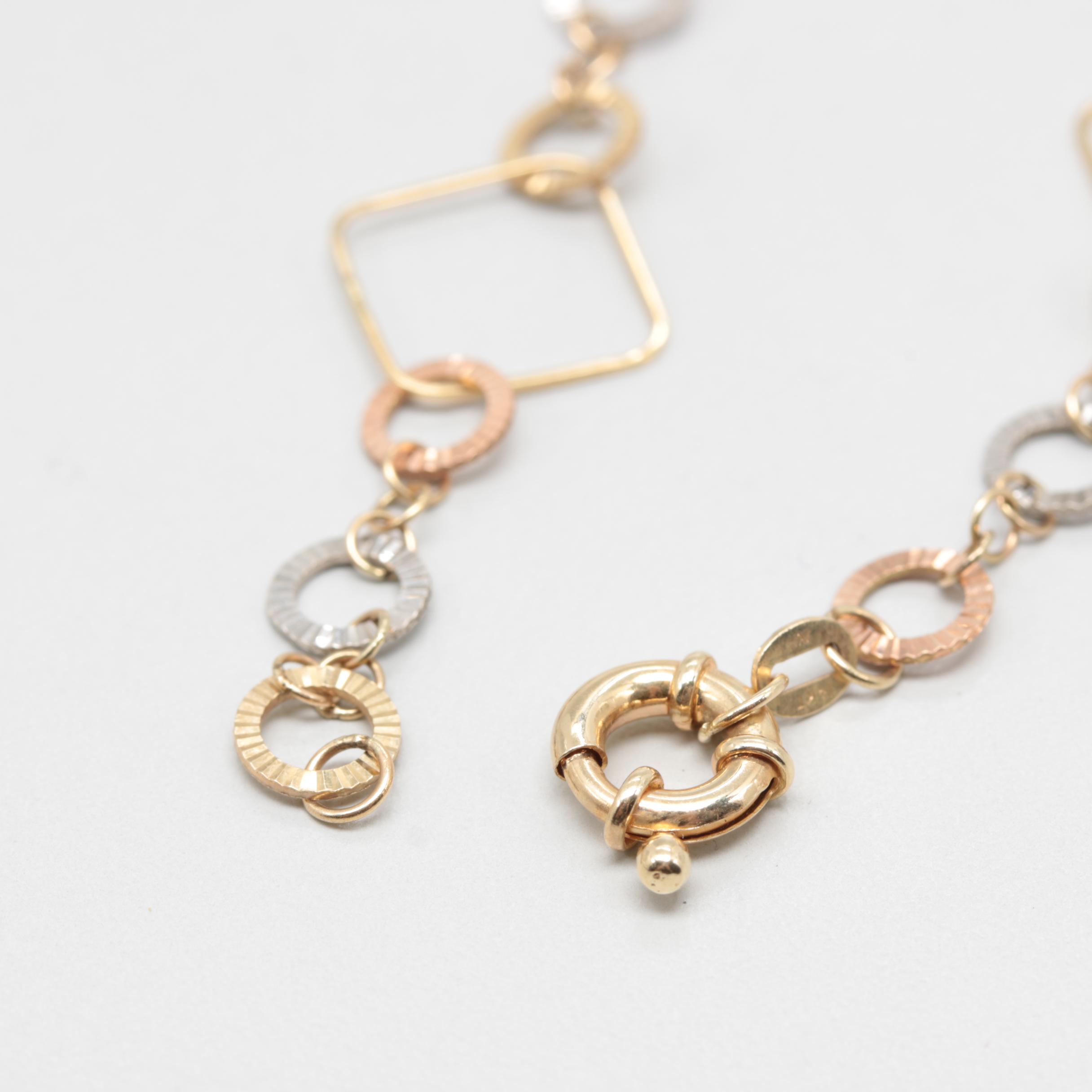 14K Tri Color Gold Fancy Link Bracelet