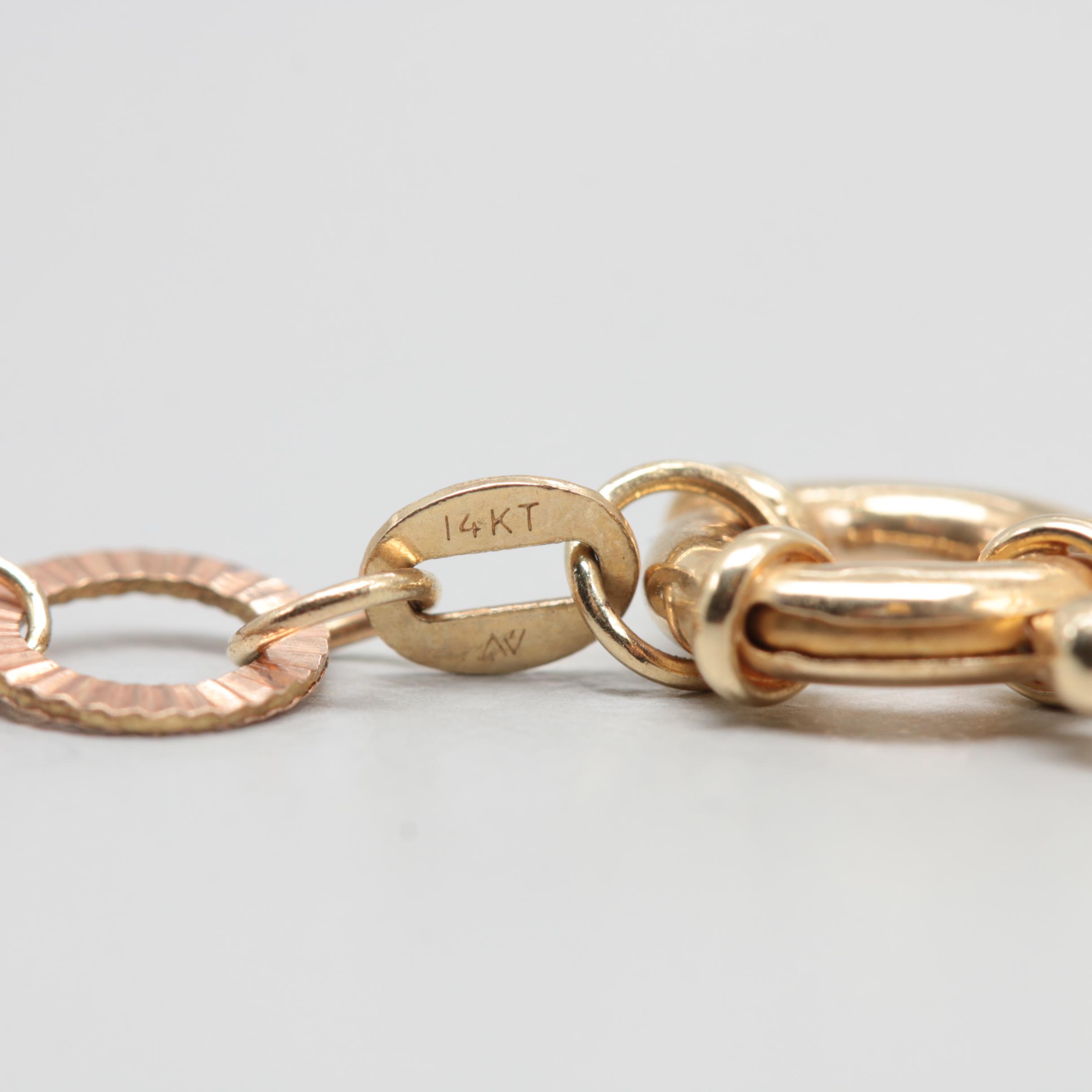 14K Tri Color Gold Fancy Link Bracelet