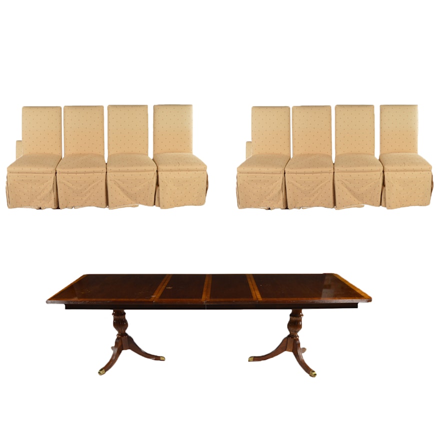 Federal Style Mahogany Dining Table with Upholstered Side Chairs, 20th Century