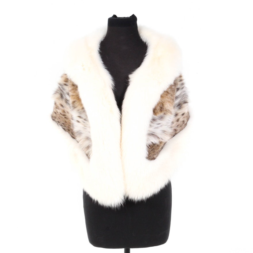 Zandra Rhodes American Lynx and Blue Fox Fur Stole