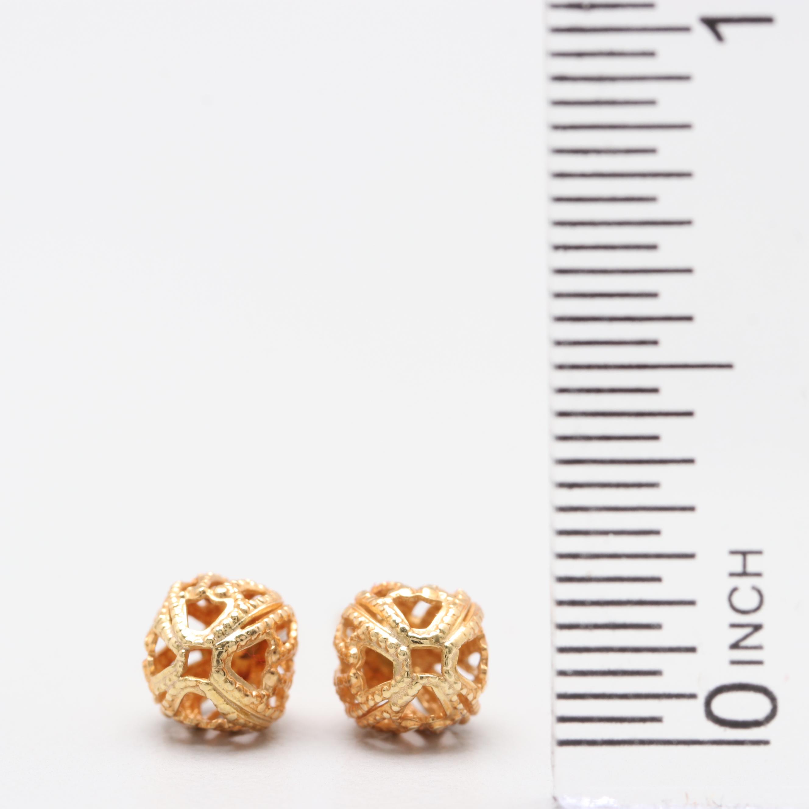 18K Yellow Gold Filigree Ball Stud Earrings