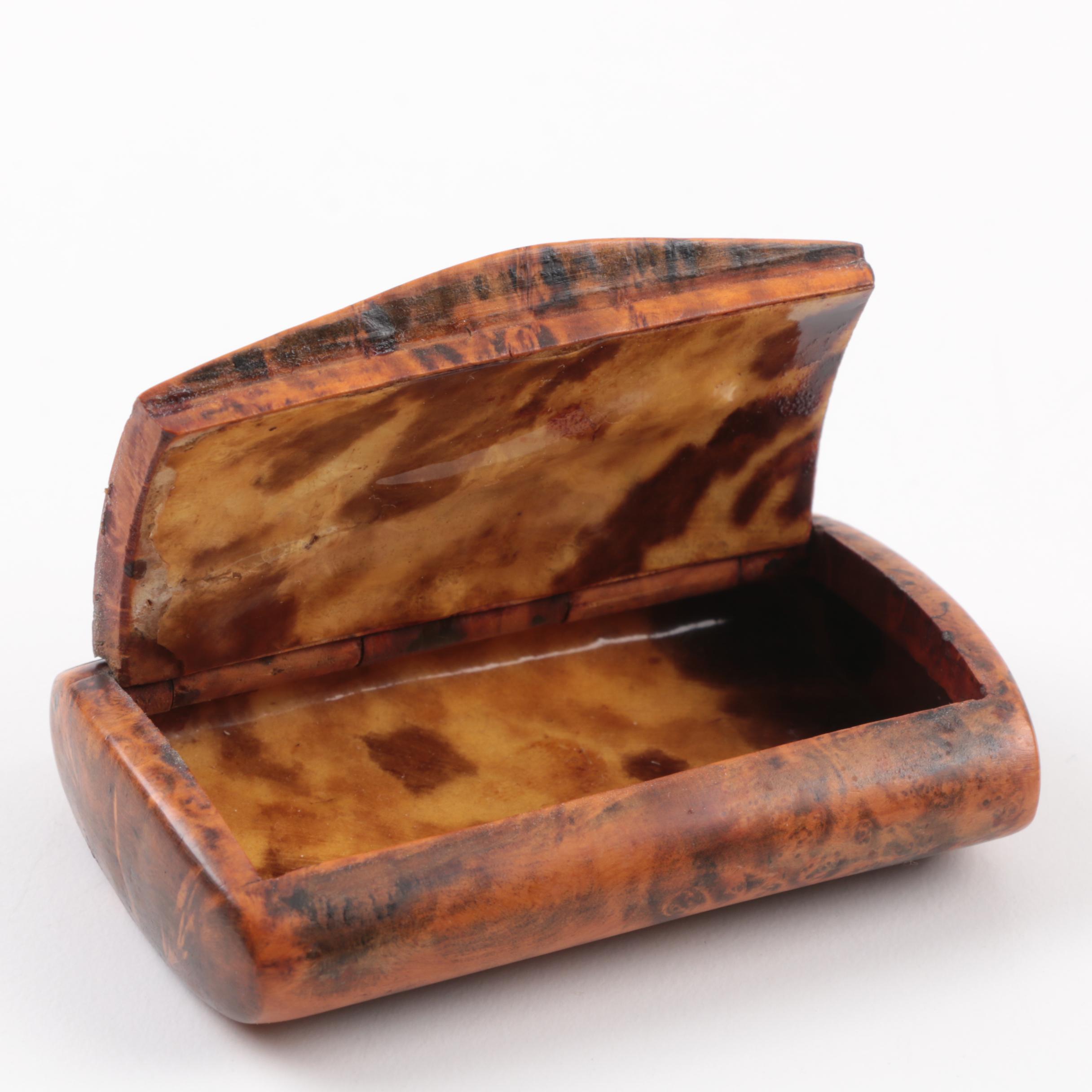 Antique Snuff Boxes in Tortoise Shell and Burl Wood