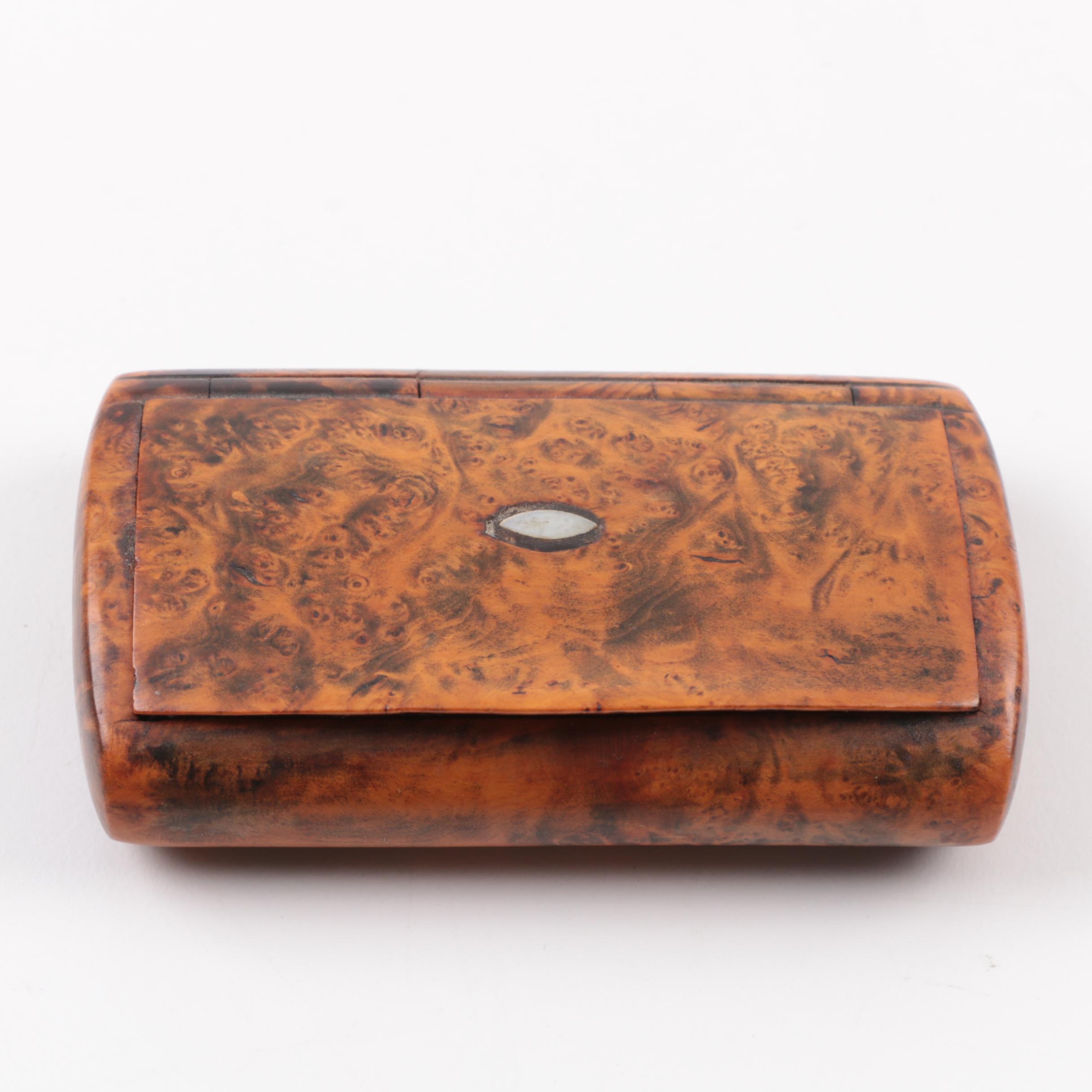 Antique Snuff Boxes in Tortoise Shell and Burl Wood