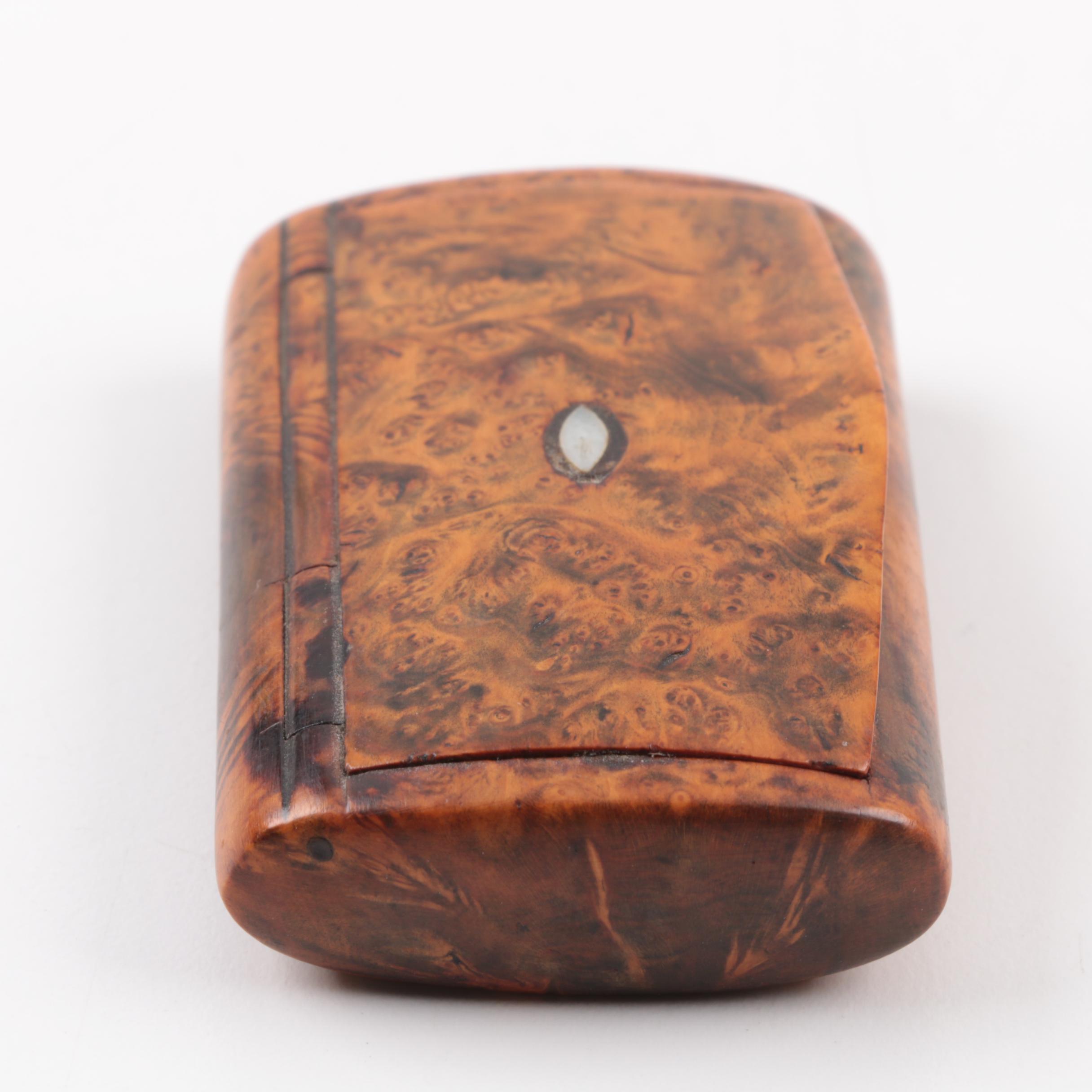 Antique Snuff Boxes in Tortoise Shell and Burl Wood