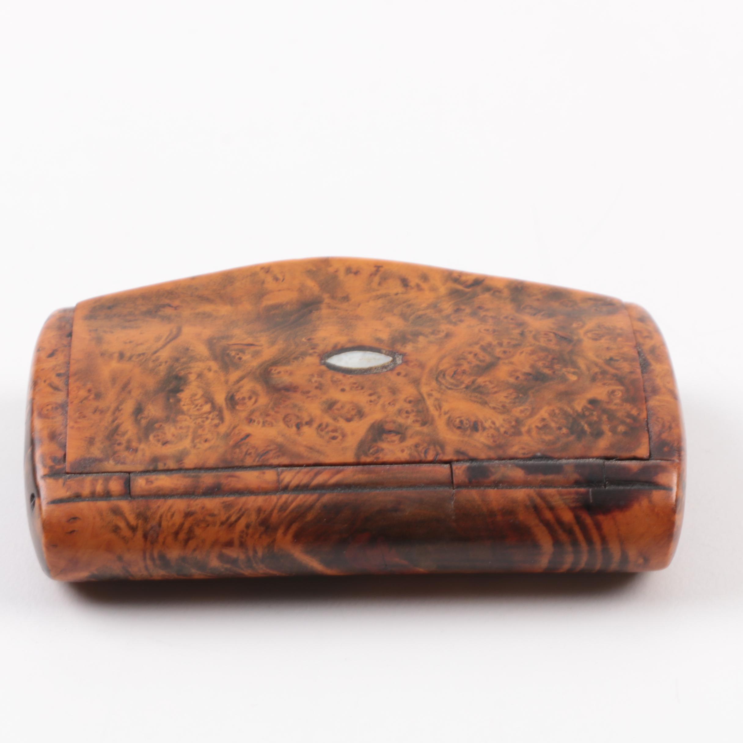 Antique Snuff Boxes in Tortoise Shell and Burl Wood
