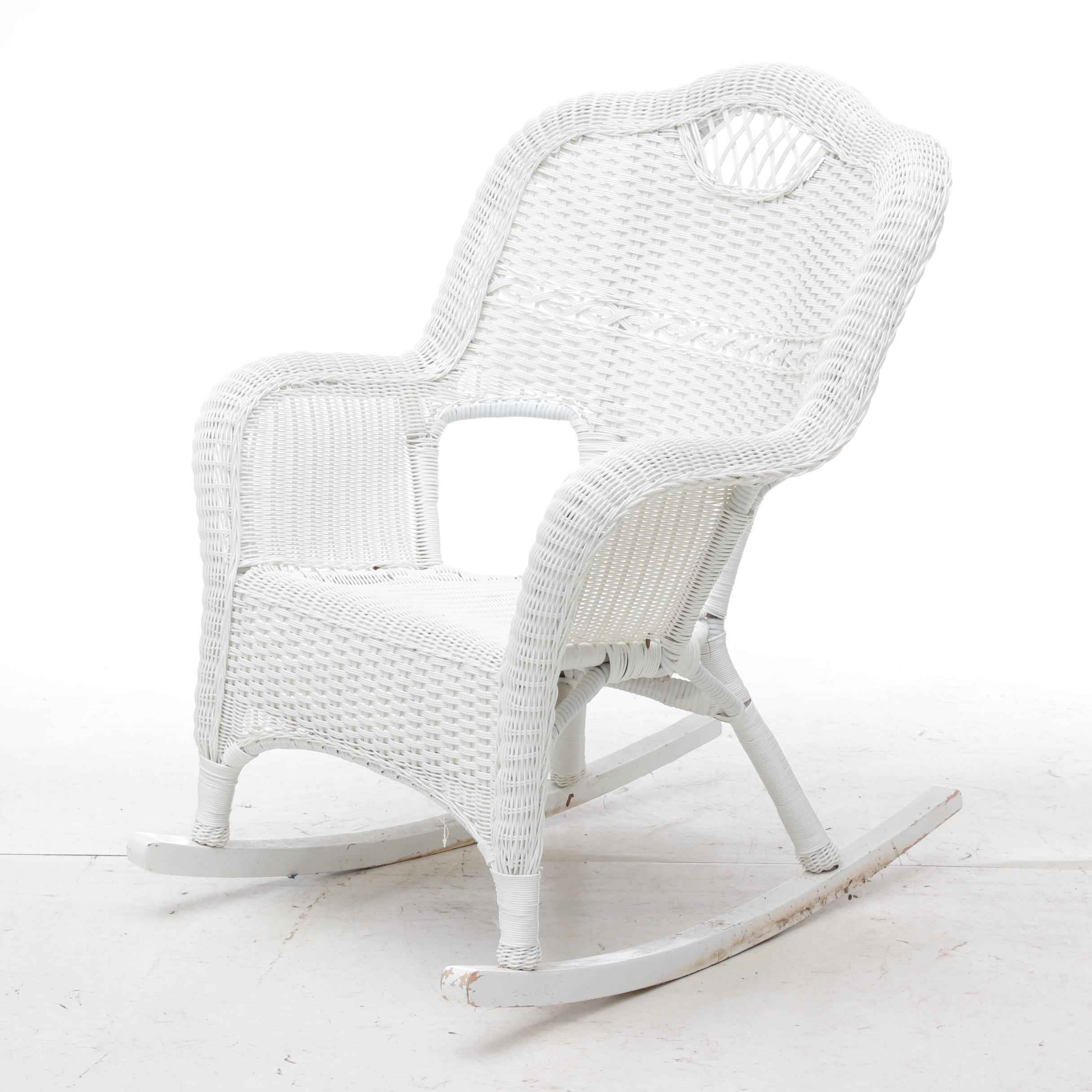 Pair of White Wicker Patio Rocking Chairs