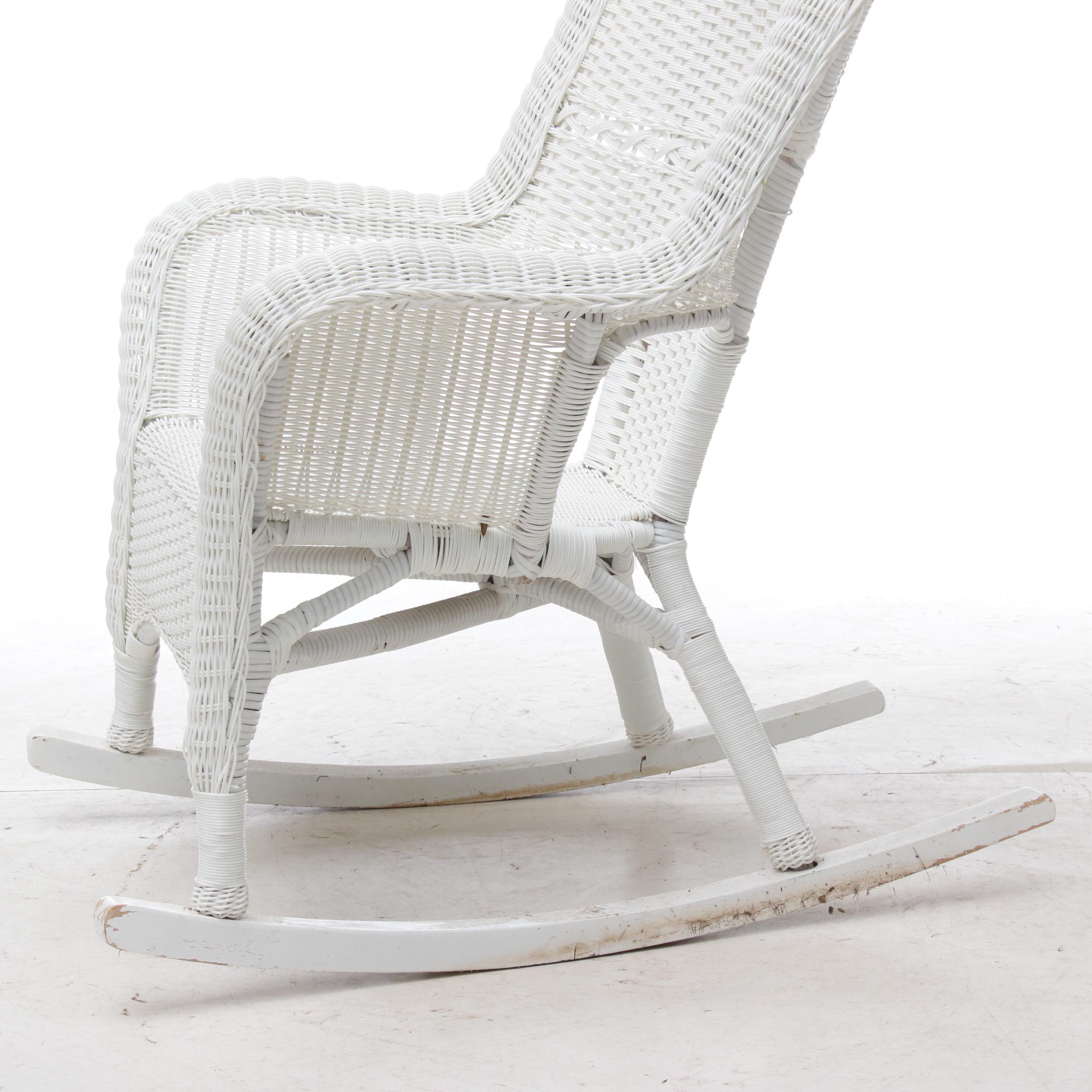 Pair of White Wicker Patio Rocking Chairs